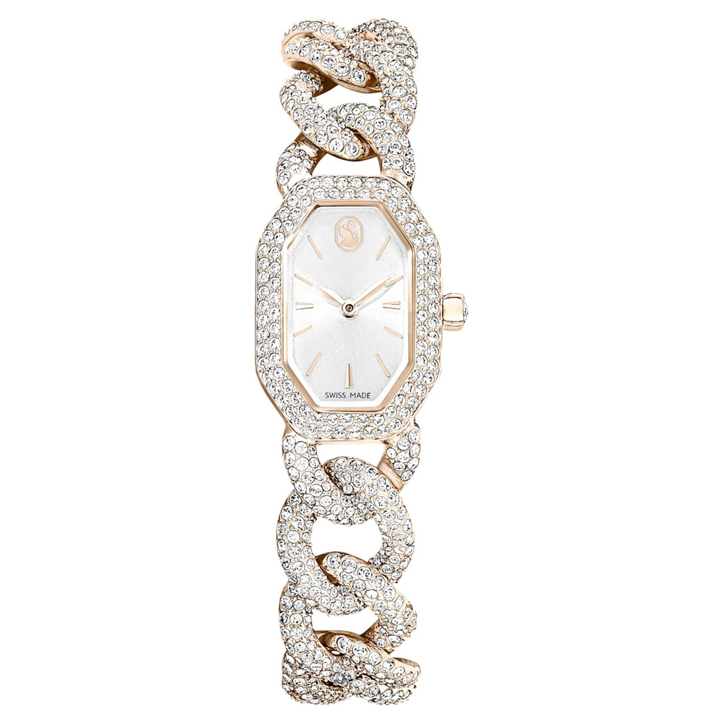 Swarovski Dextera chain watch Swiss Made, Crystal bracelet, White, Champagne gold-tone finish