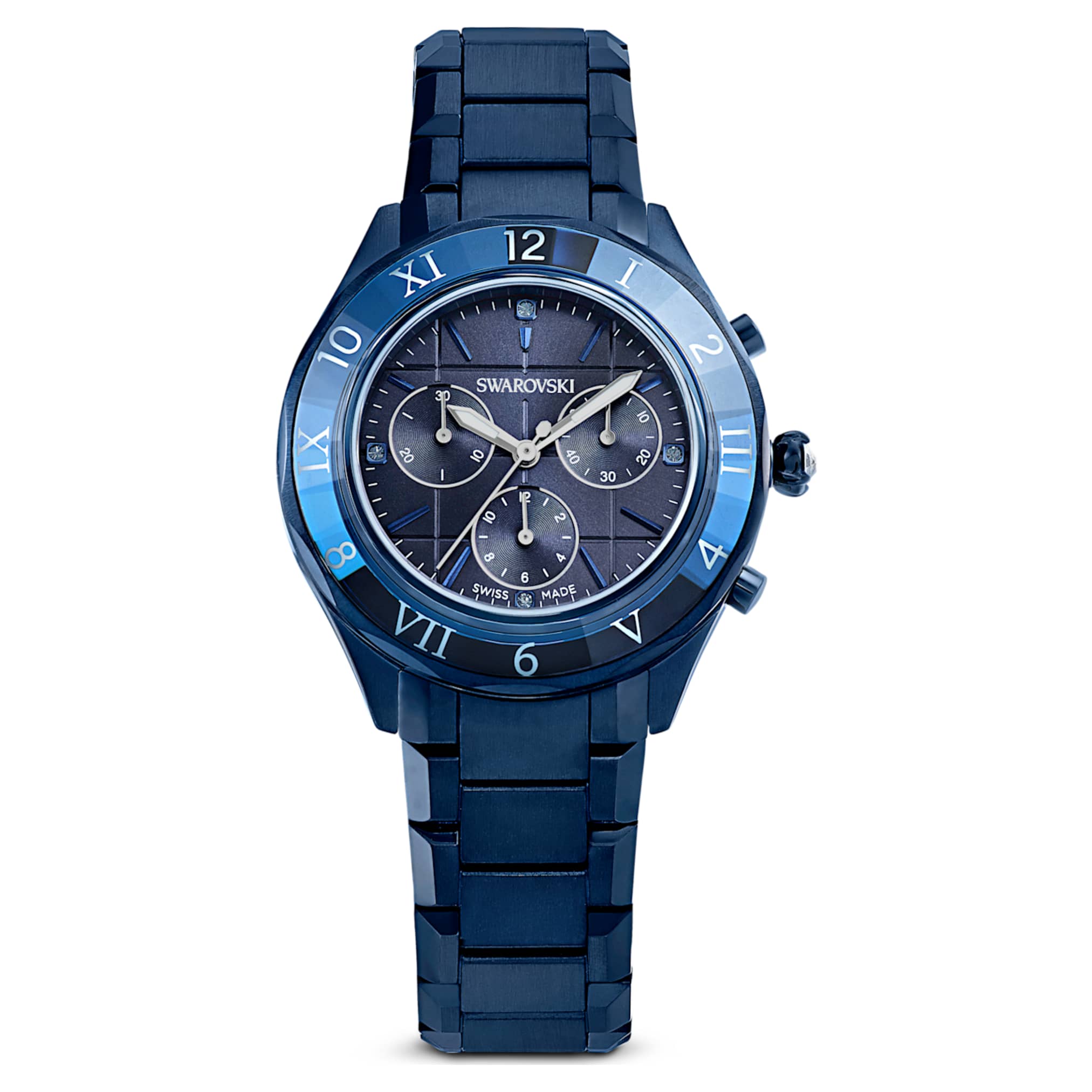 Swarovski Dextera chrono watch 39mm, Swiss Made, Metal bracelet, Blue, Blue finish