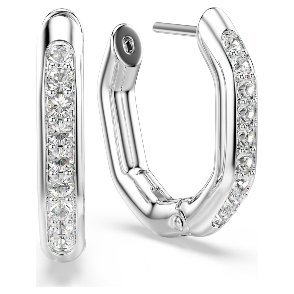 Swarovski Dextera hoop earrings Octagon shape, Round cut, Small, White, Rhodium plated