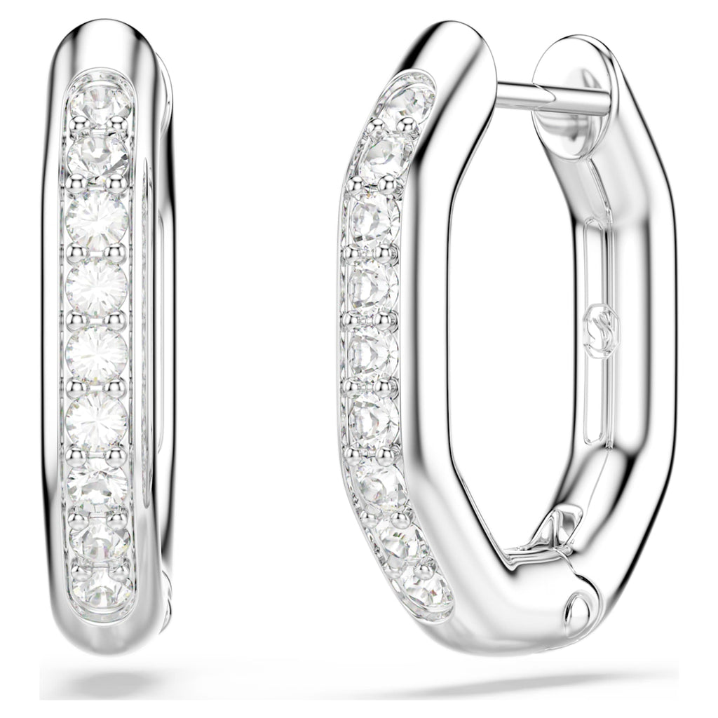 Swarovski Dextera hoop earrings Octagon shape, Round cut, Small, White, Rhodium plated