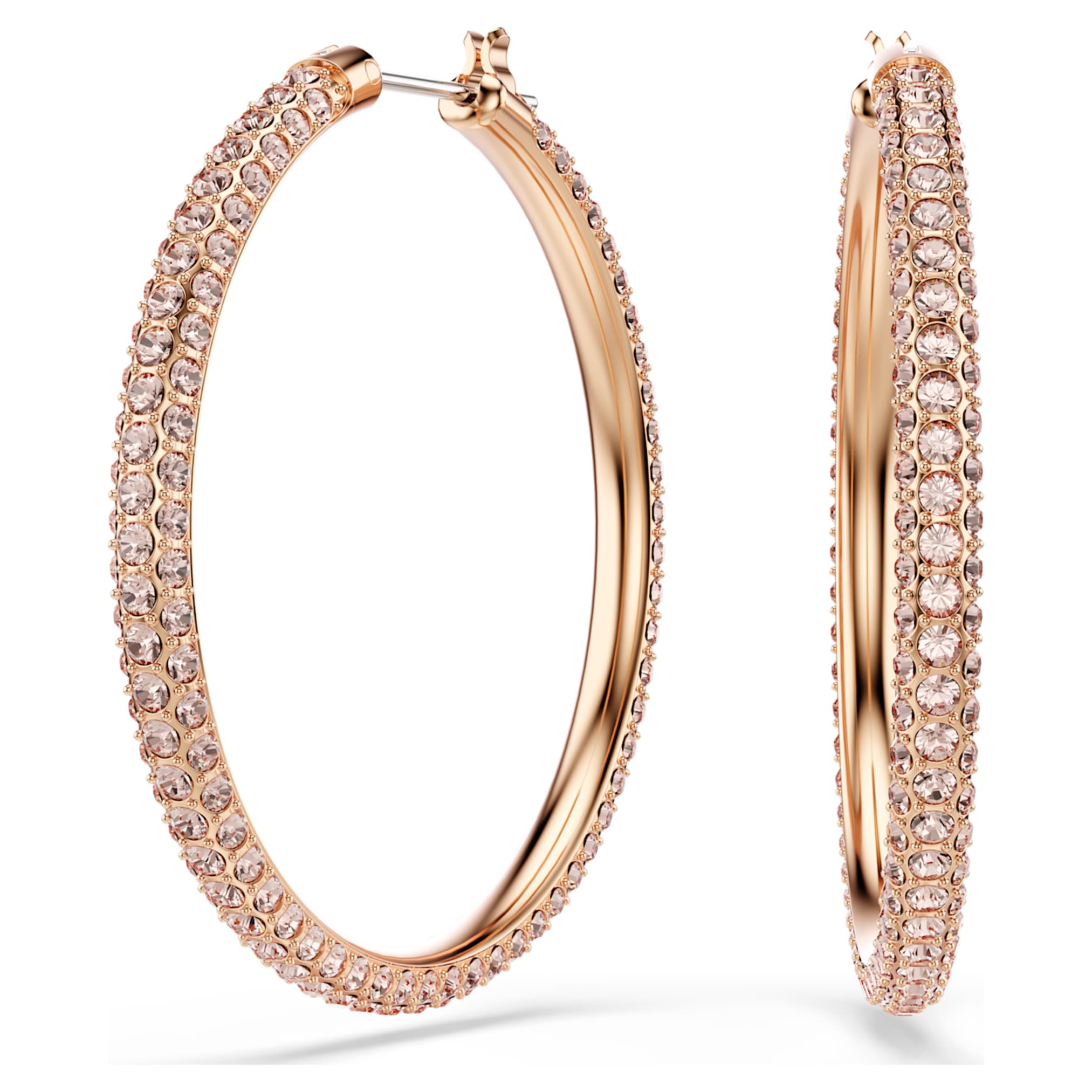 Swarovski Dextera hoop earrings Pavé, Large, White, 18K rose gold finish