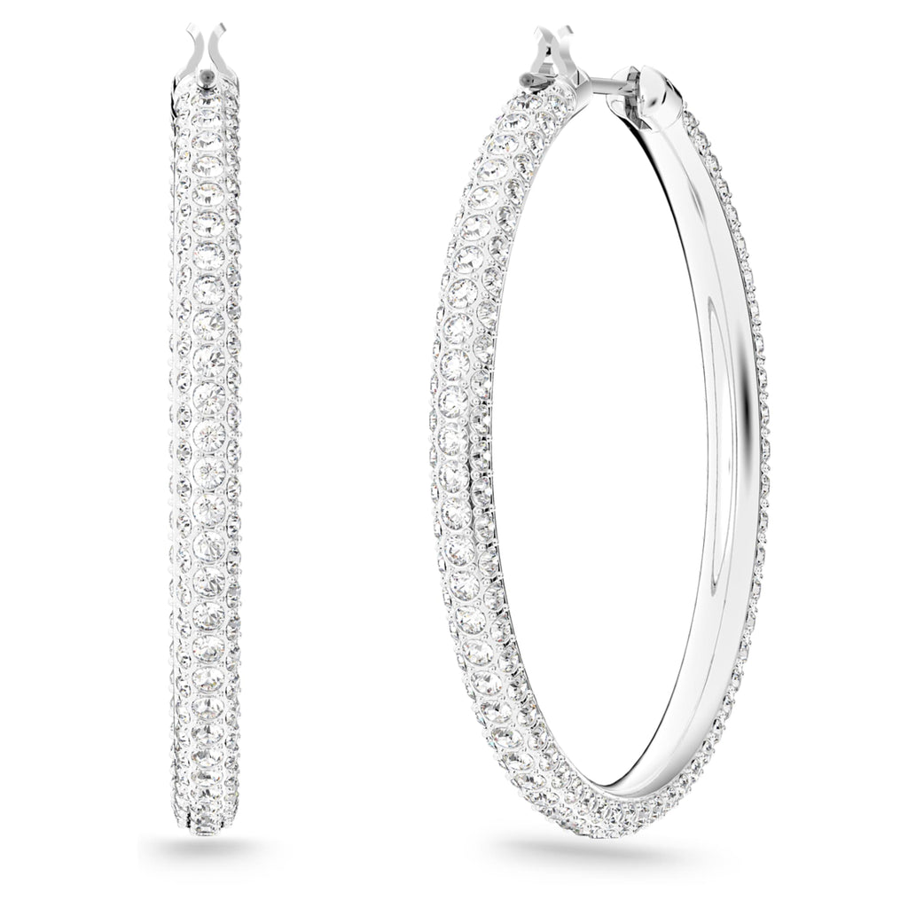 Swarovski Dextera hoop earrings Pavé, Large, White, Rhodium plated