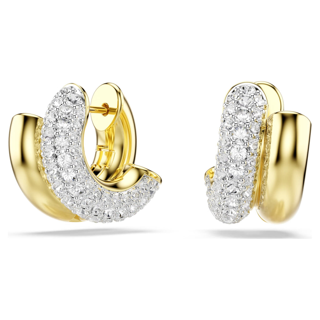 Swarovski Dextera hoop earrings Round cut, Mini, White, 18K gold finish
