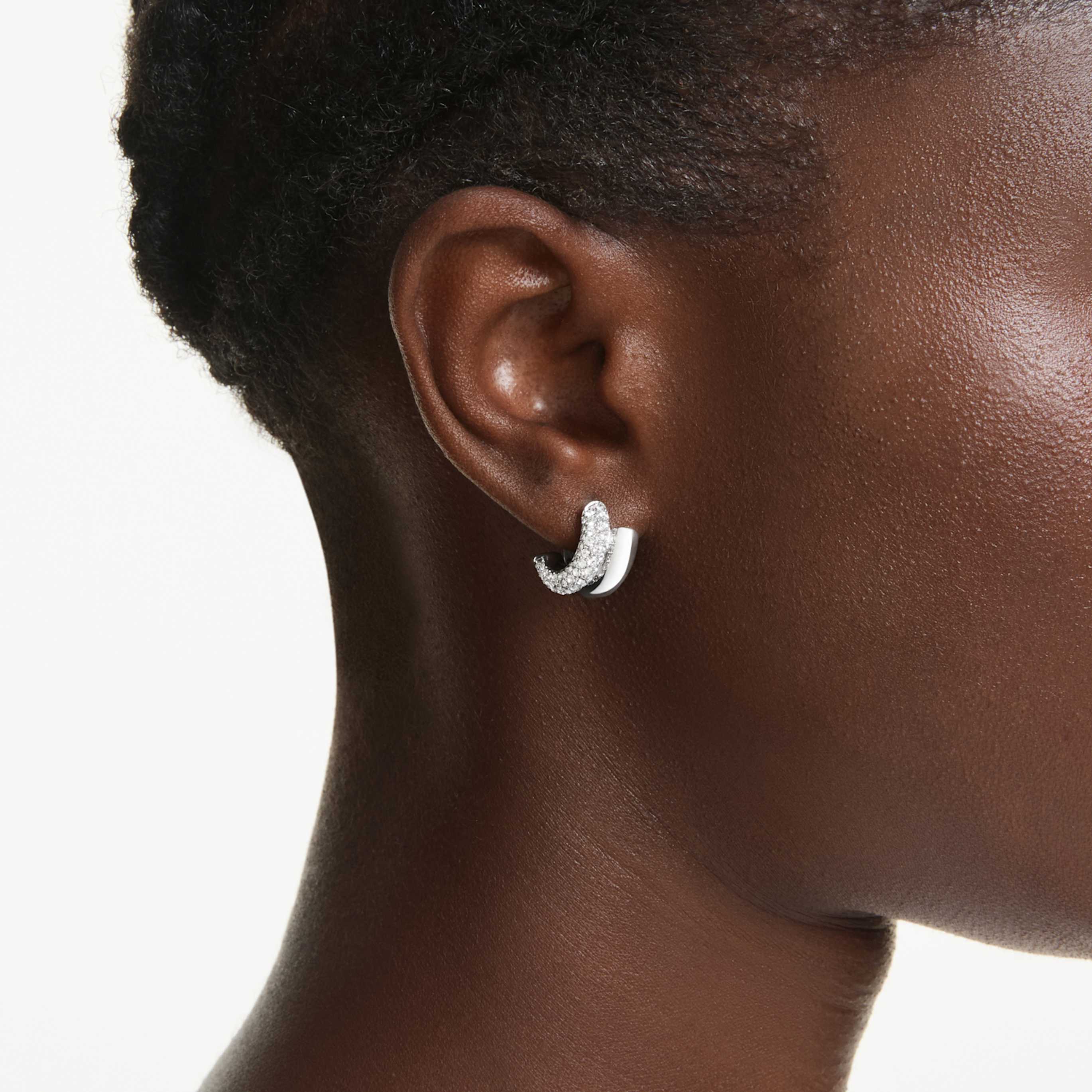 Swarovski Dextera hoop earrings Round cut, Mini, White, 18K gold finish
