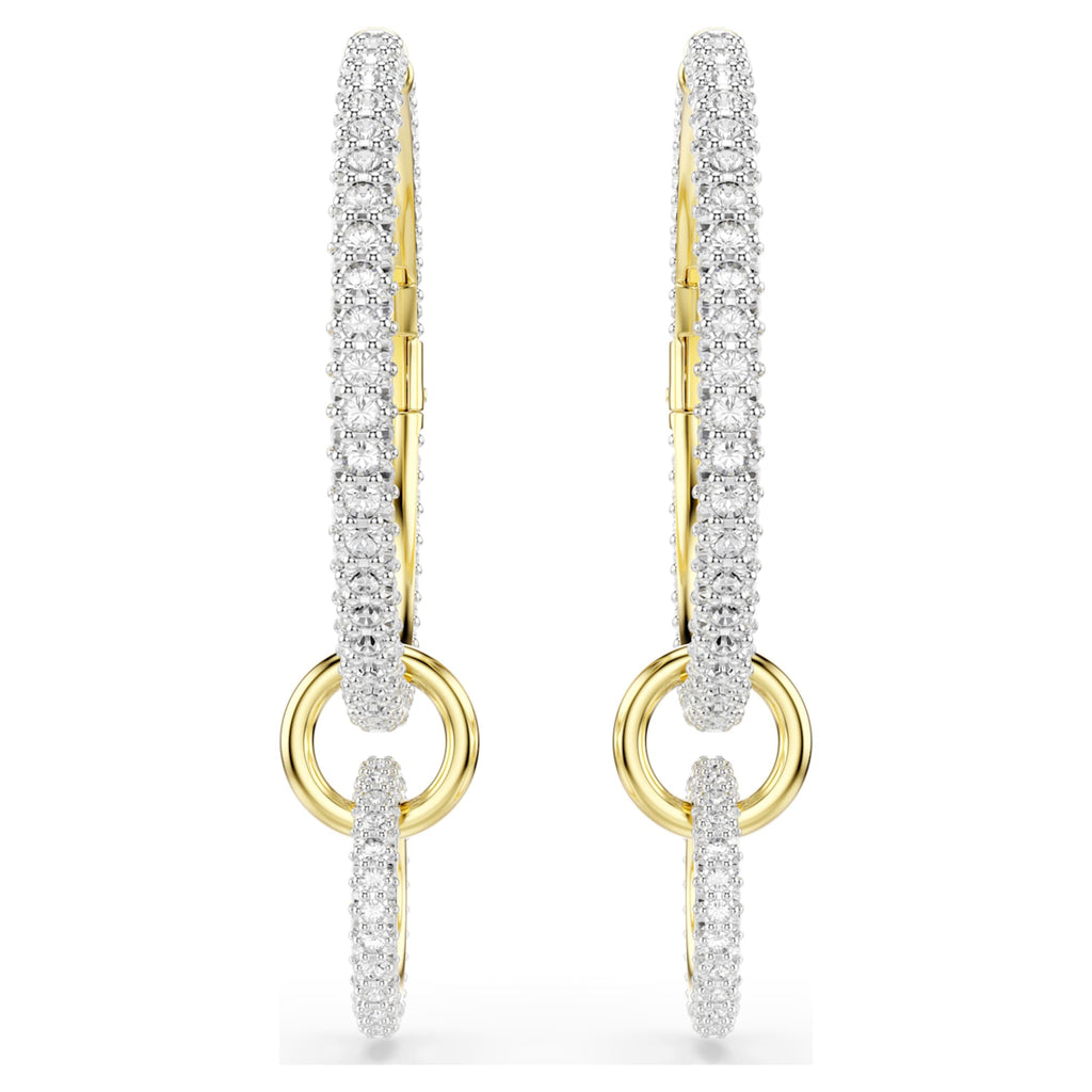 Swarovski Dextera hoop earrings Round cut, White, 18K gold finish