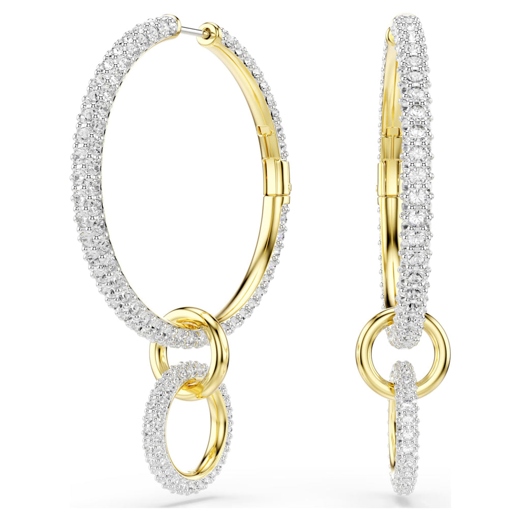 Swarovski Dextera hoop earrings Round cut, White, 18K gold finish