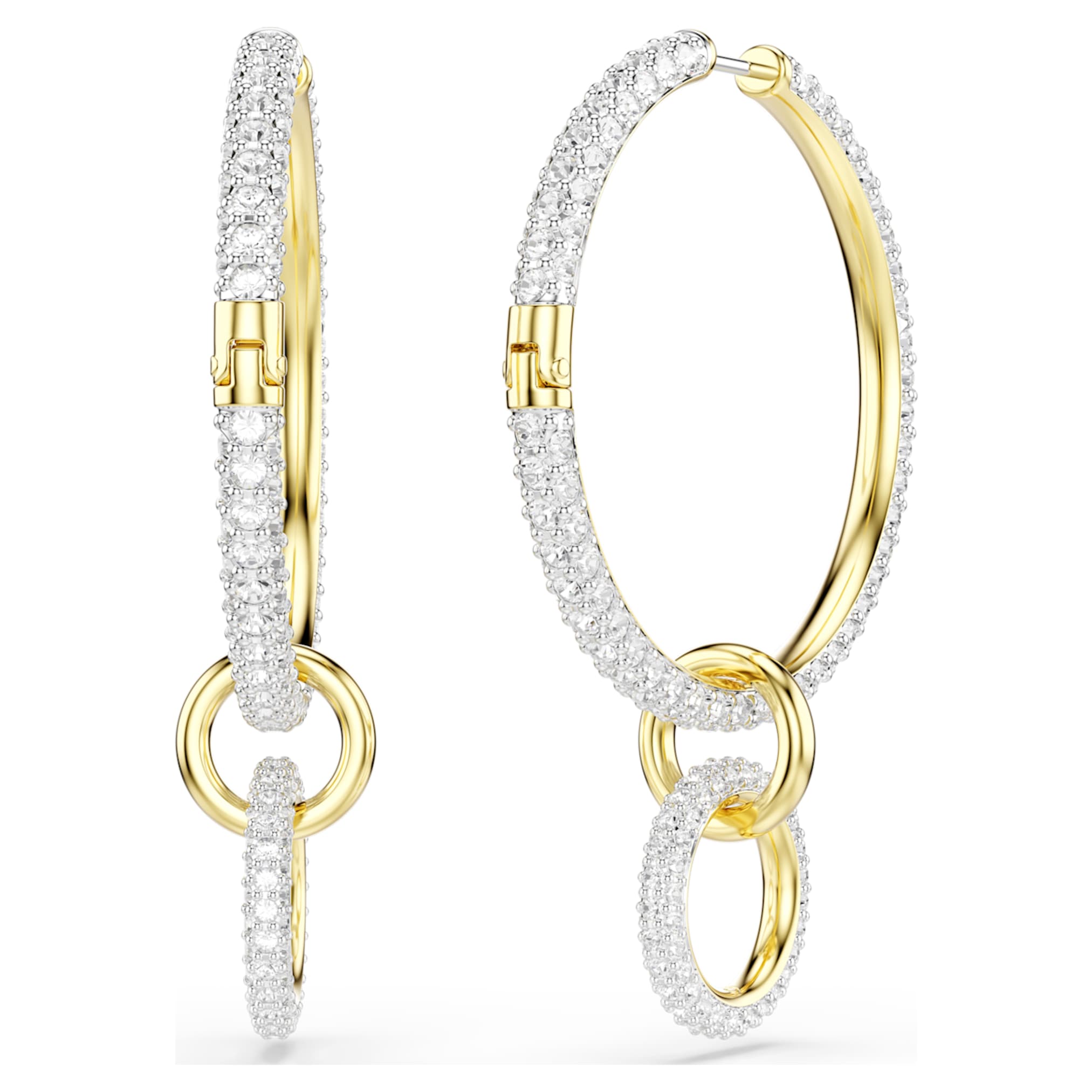 Swarovski Dextera hoop earrings Round cut, White, 18K gold finish