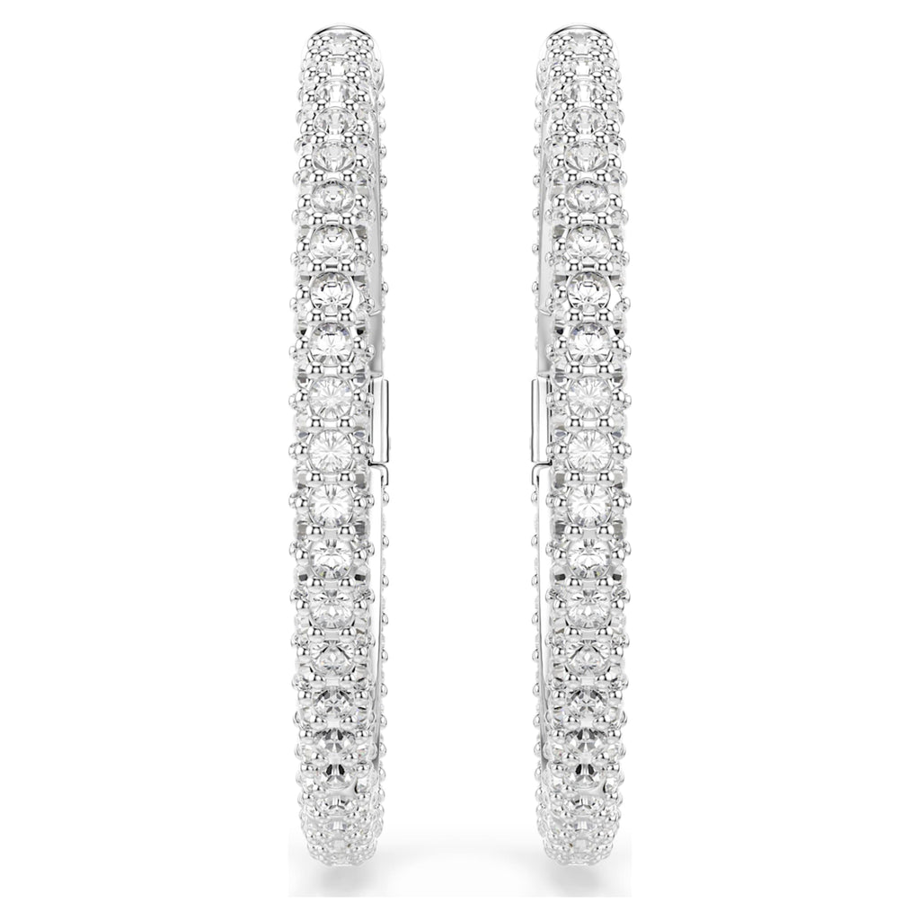 Swarovski Dextera hoop earrings Round cut, White, Rhodium plated