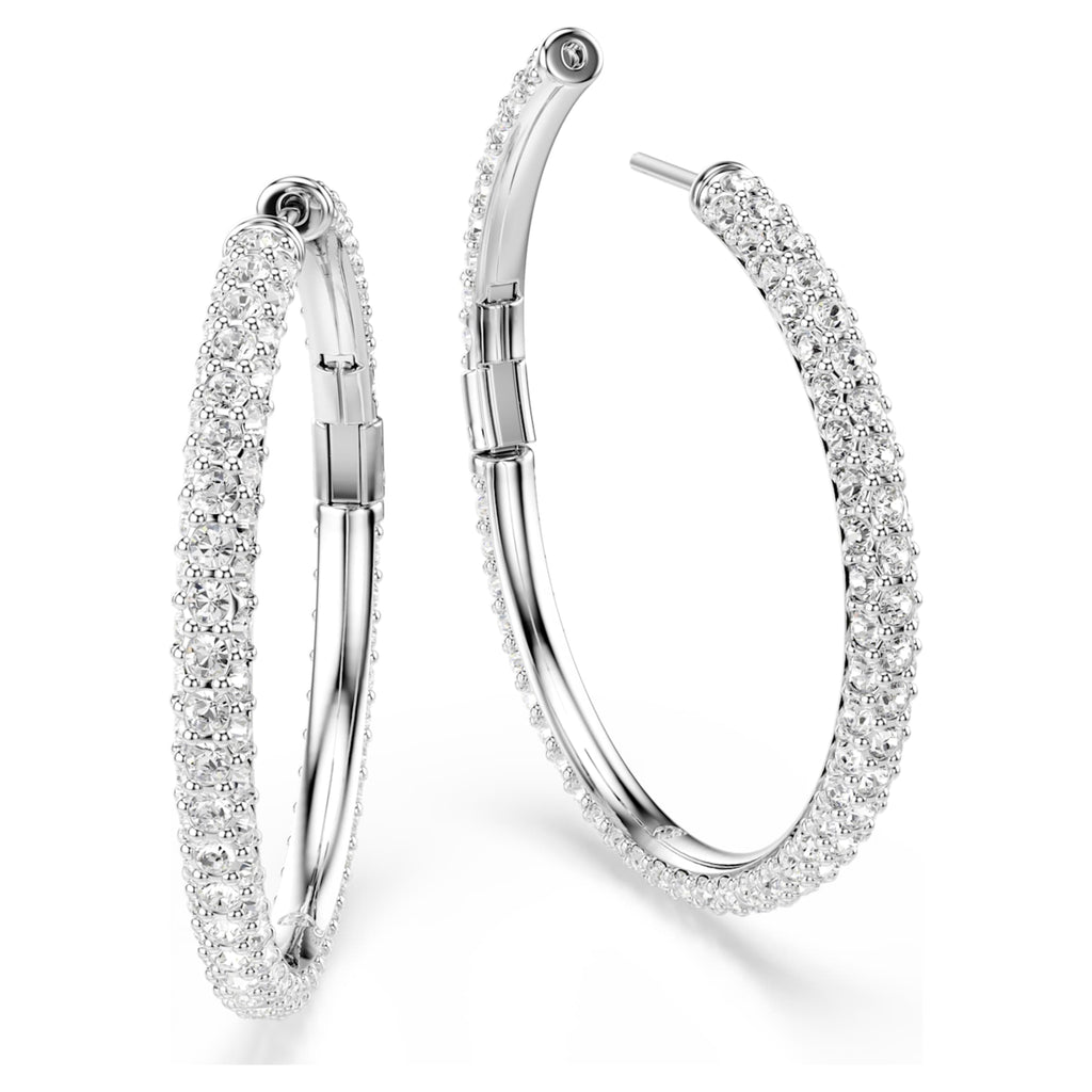 Swarovski Dextera hoop earrings Round cut, White, Rhodium plated