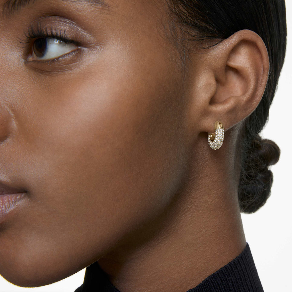 Swarovski Dextera hoop earrings Small, White, 18K gold finish