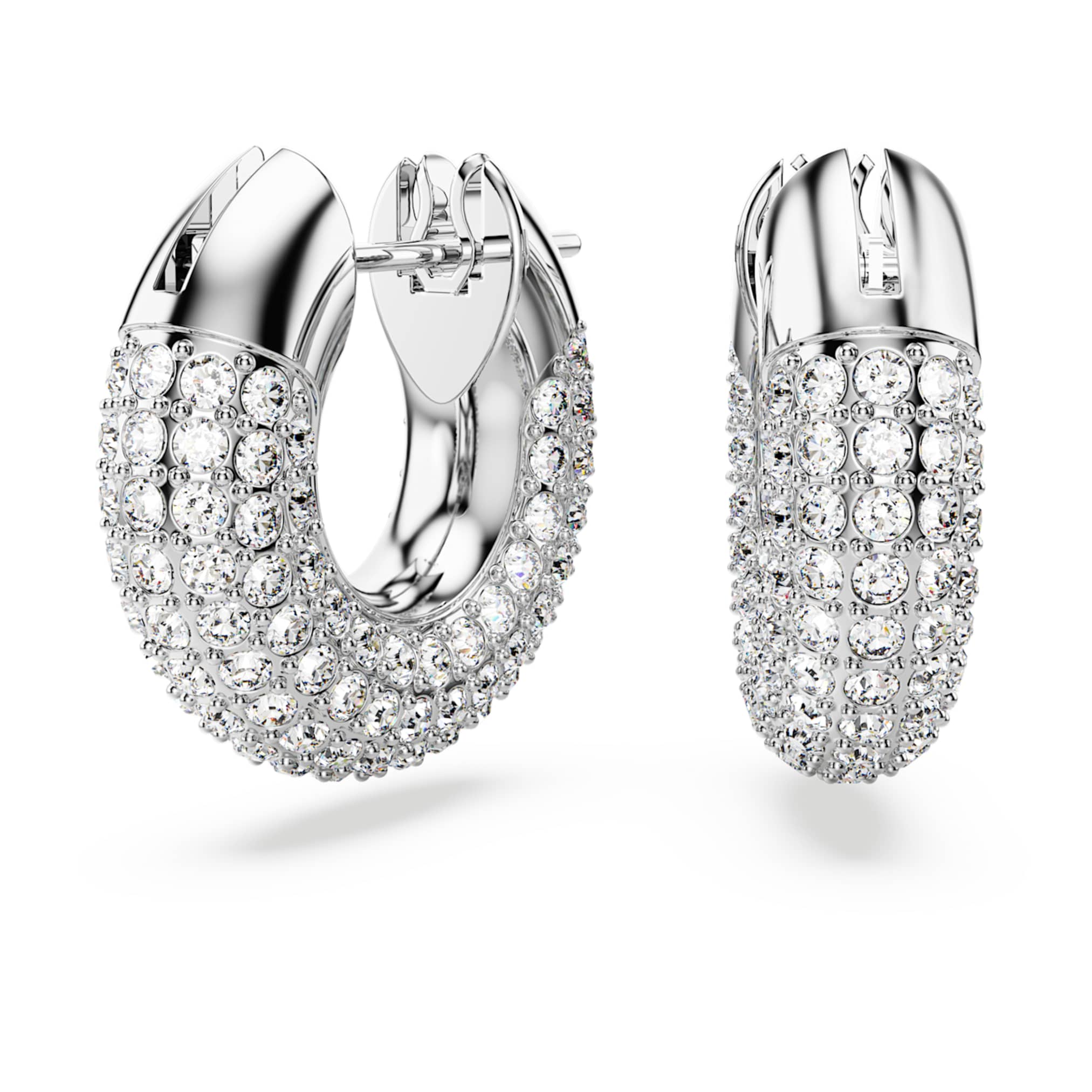 Swarovski Dextera hoop earrings Small, White, Rhodium plated