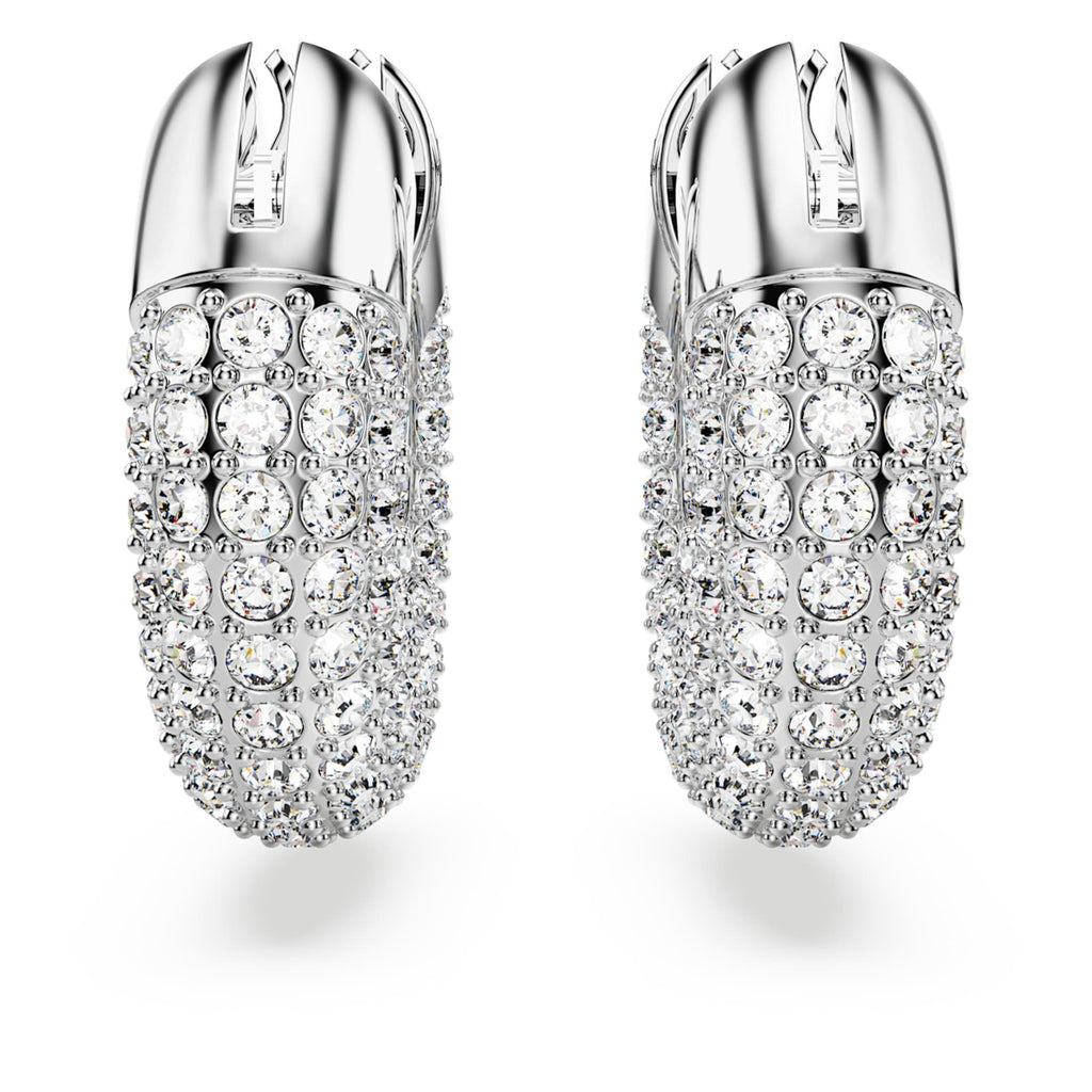 Swarovski Dextera hoop earrings Small, White, Rhodium plated