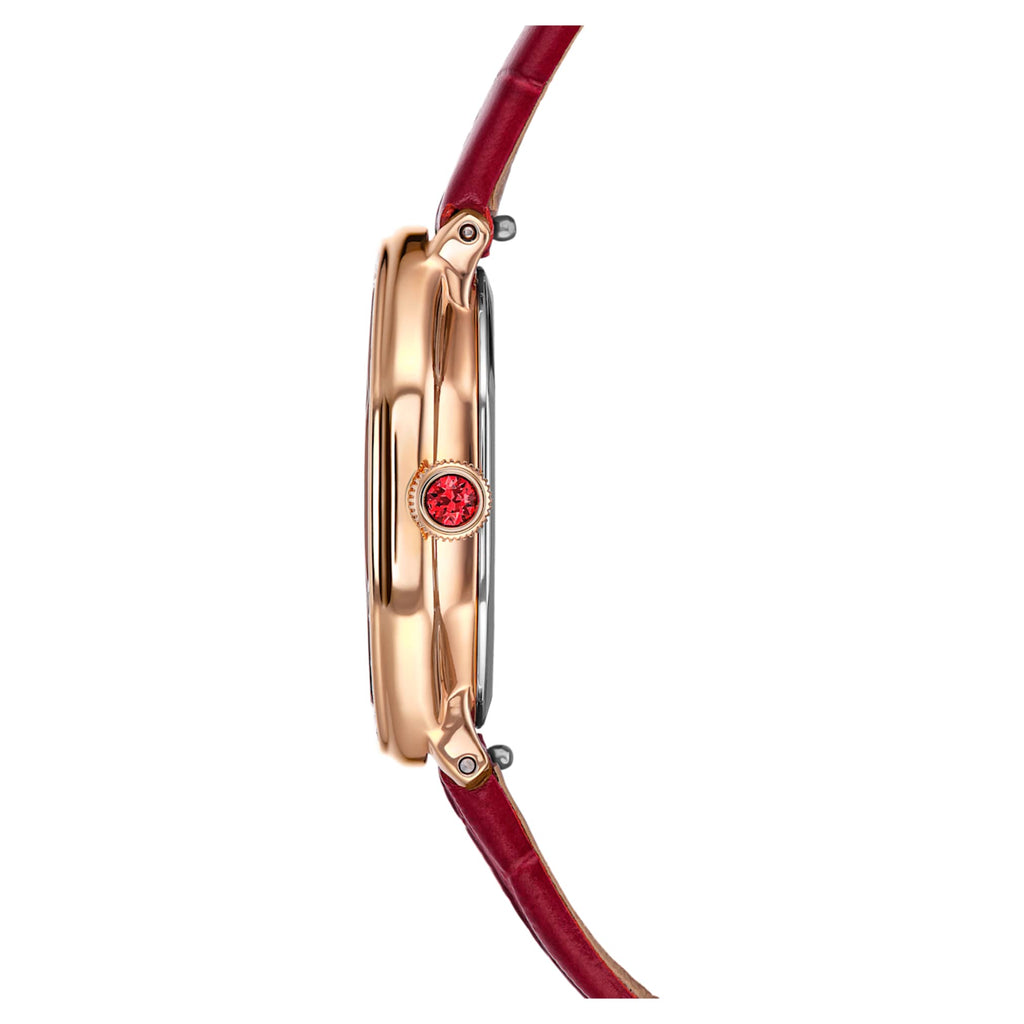 Swarovski Dextera octagon watch Swiss Made, Leather strap, Red, Rose gold-tone finish