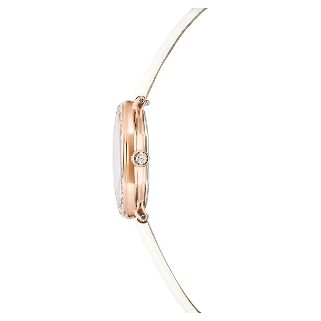 Swarovski Dextera octagon watch Swiss Made, Leather strap, White, Rose gold-tone finish