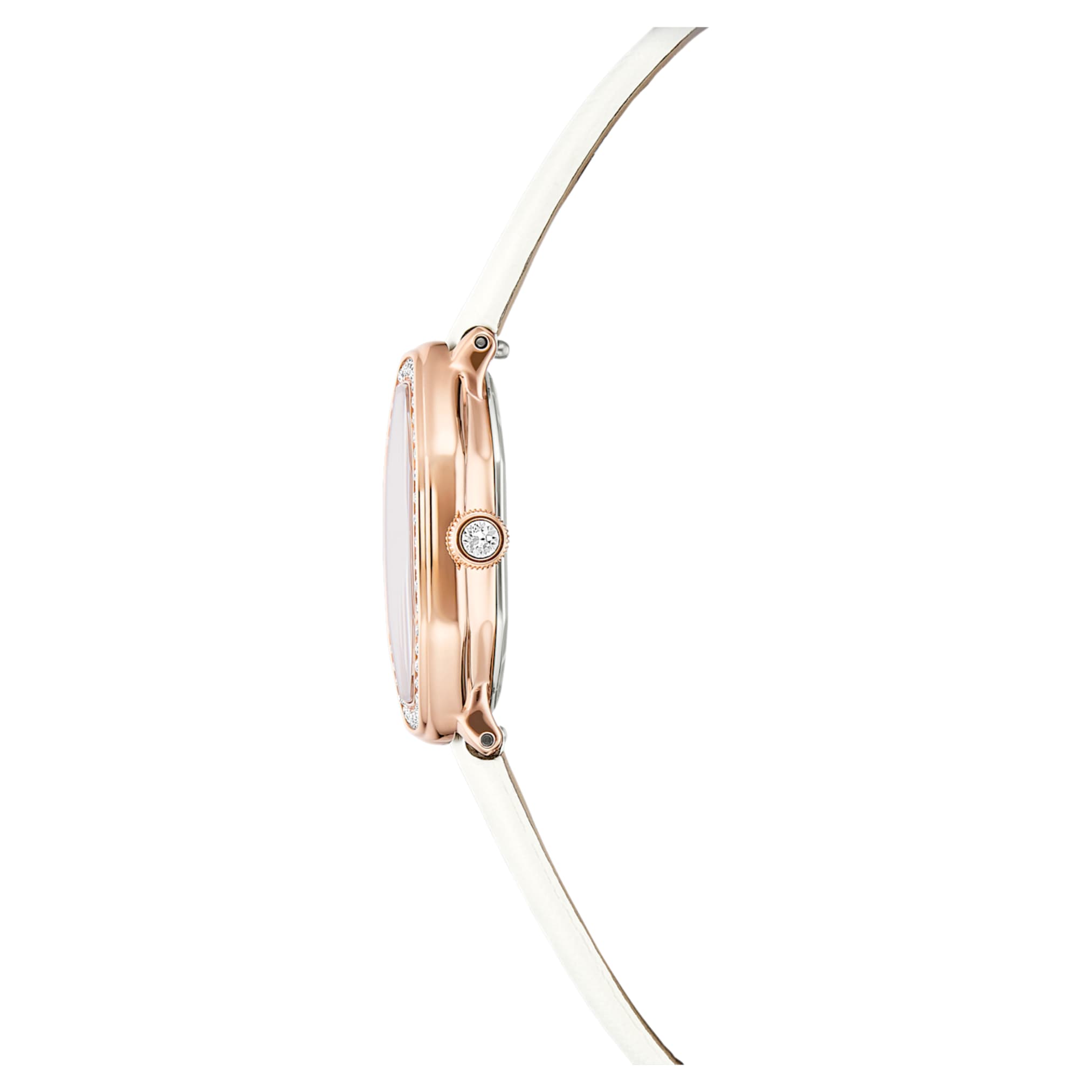 Swarovski Dextera octagon watch Swiss Made, Leather strap, White, Rose gold-tone finish