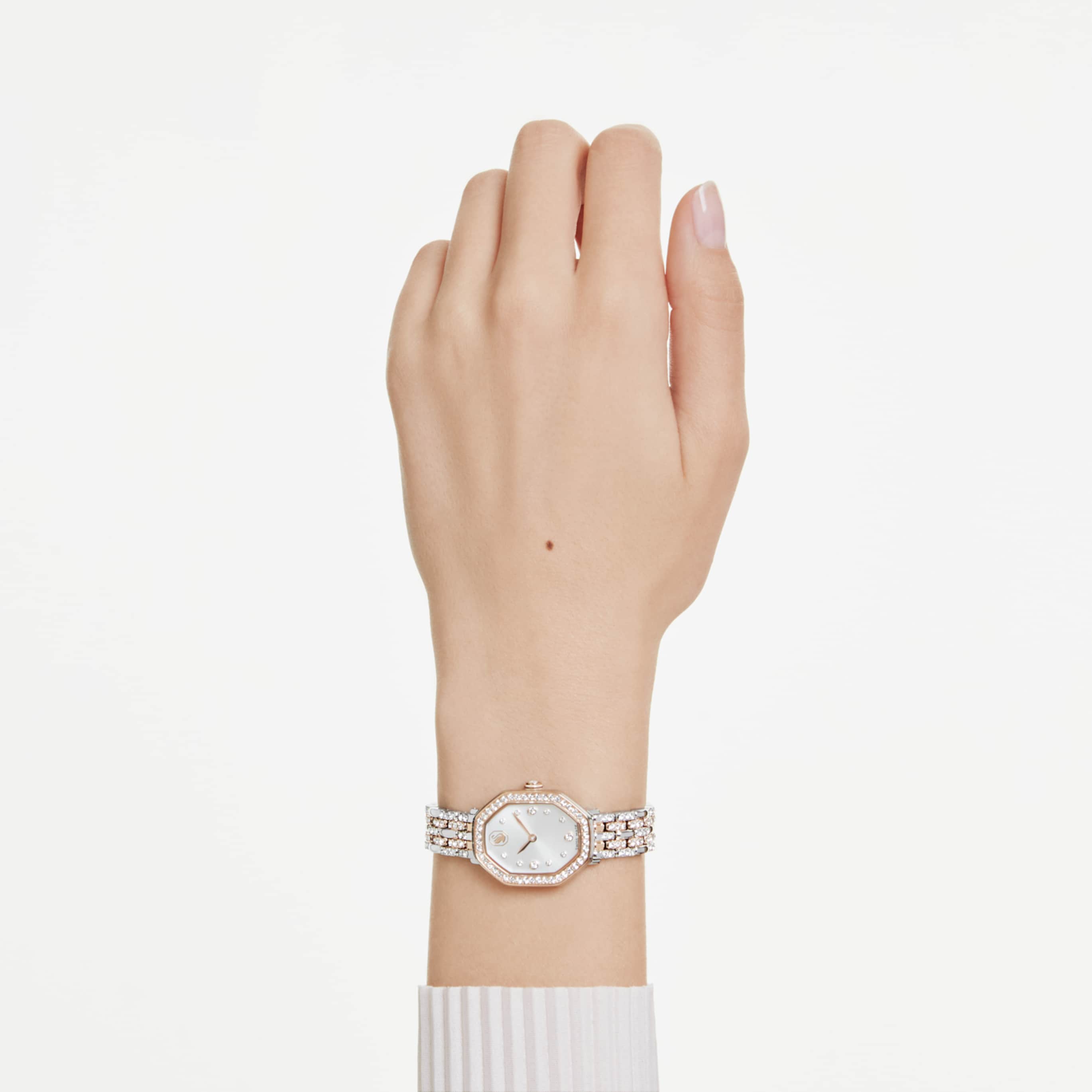 Swarovski Dextera octagon watch Swiss Made, Metal bracelet, Gold tone, Rose gold-tone finish