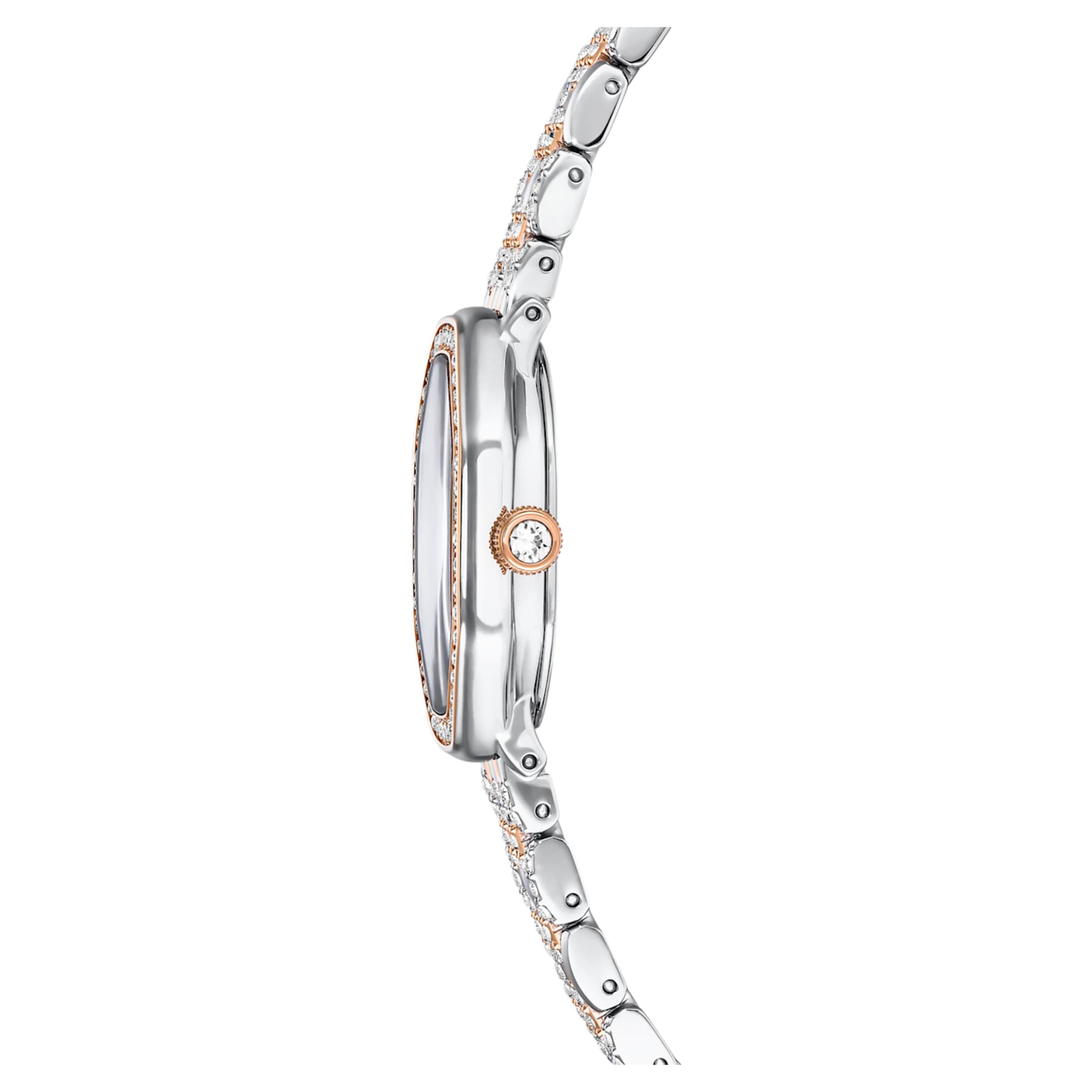 Swarovski Dextera octagon watch Swiss Made, Metal bracelet, Silver tone, Rose gold-tone finish