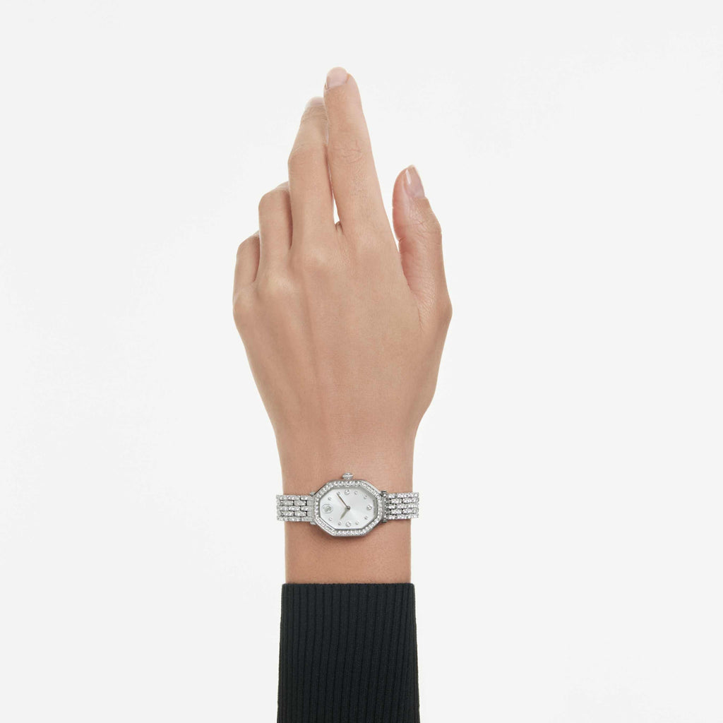 Swarovski Dextera octagon watch Swiss Made, Metal bracelet, Silver tone, Stainless steel