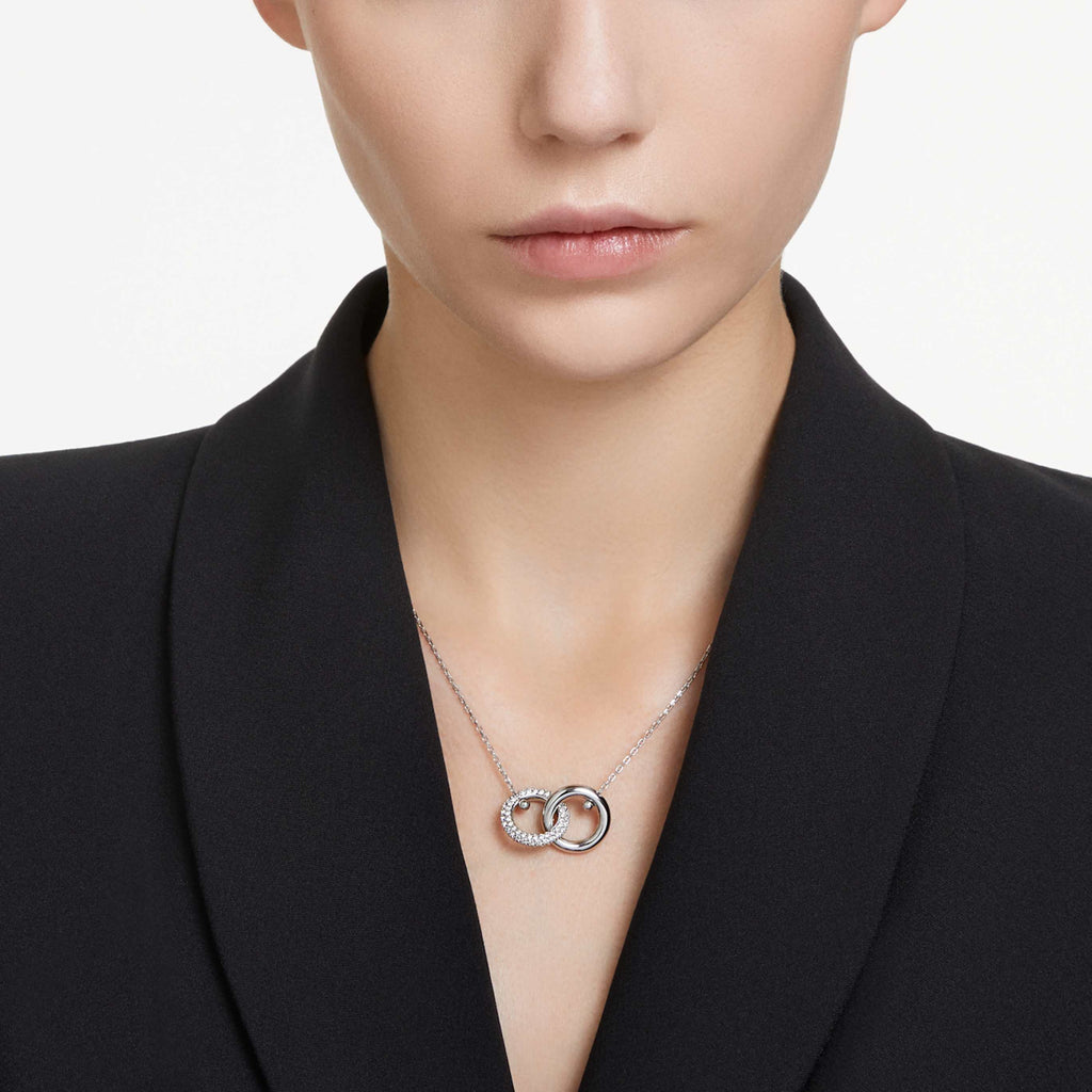 Swarovski Dextera pendant Interlocking loop, White, Rhodium plated