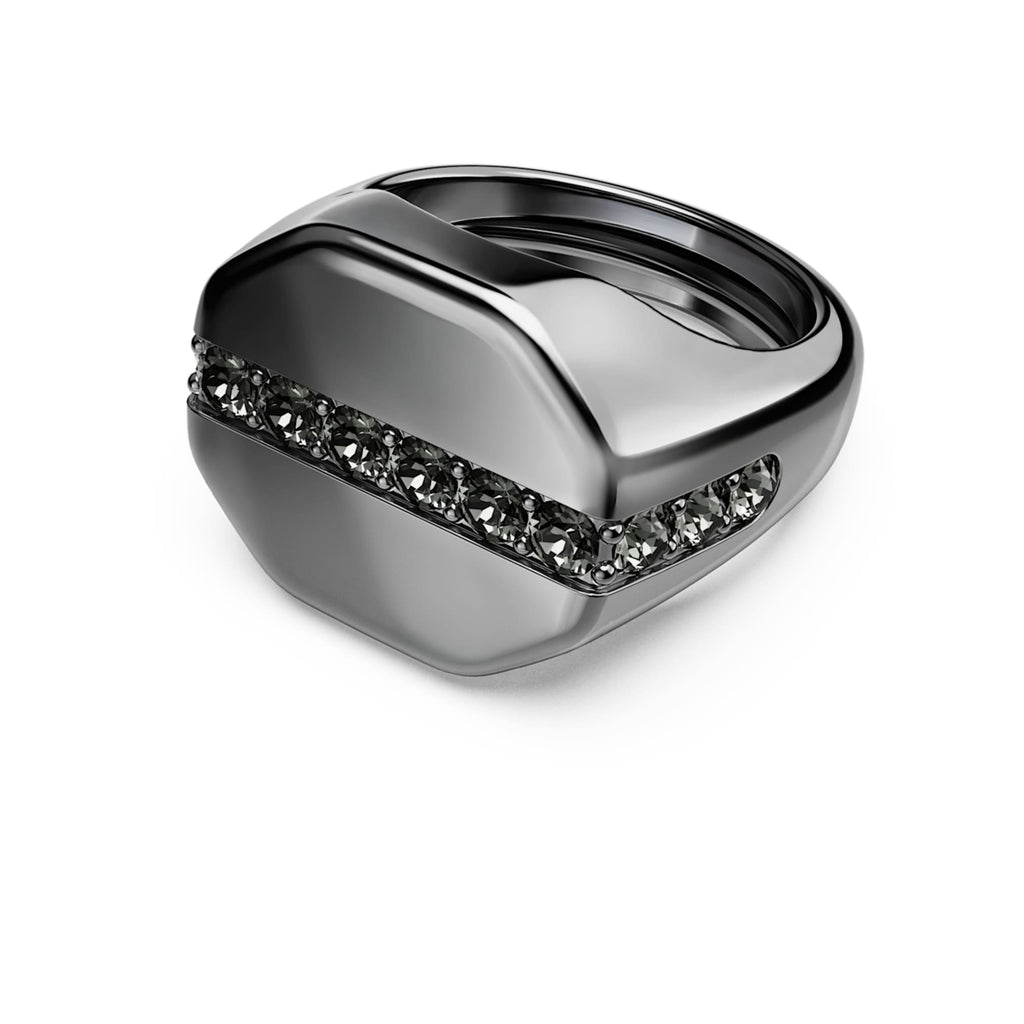 Swarovski Dextera ring Octagon shape, Round cut, Black, Ruthenium plated