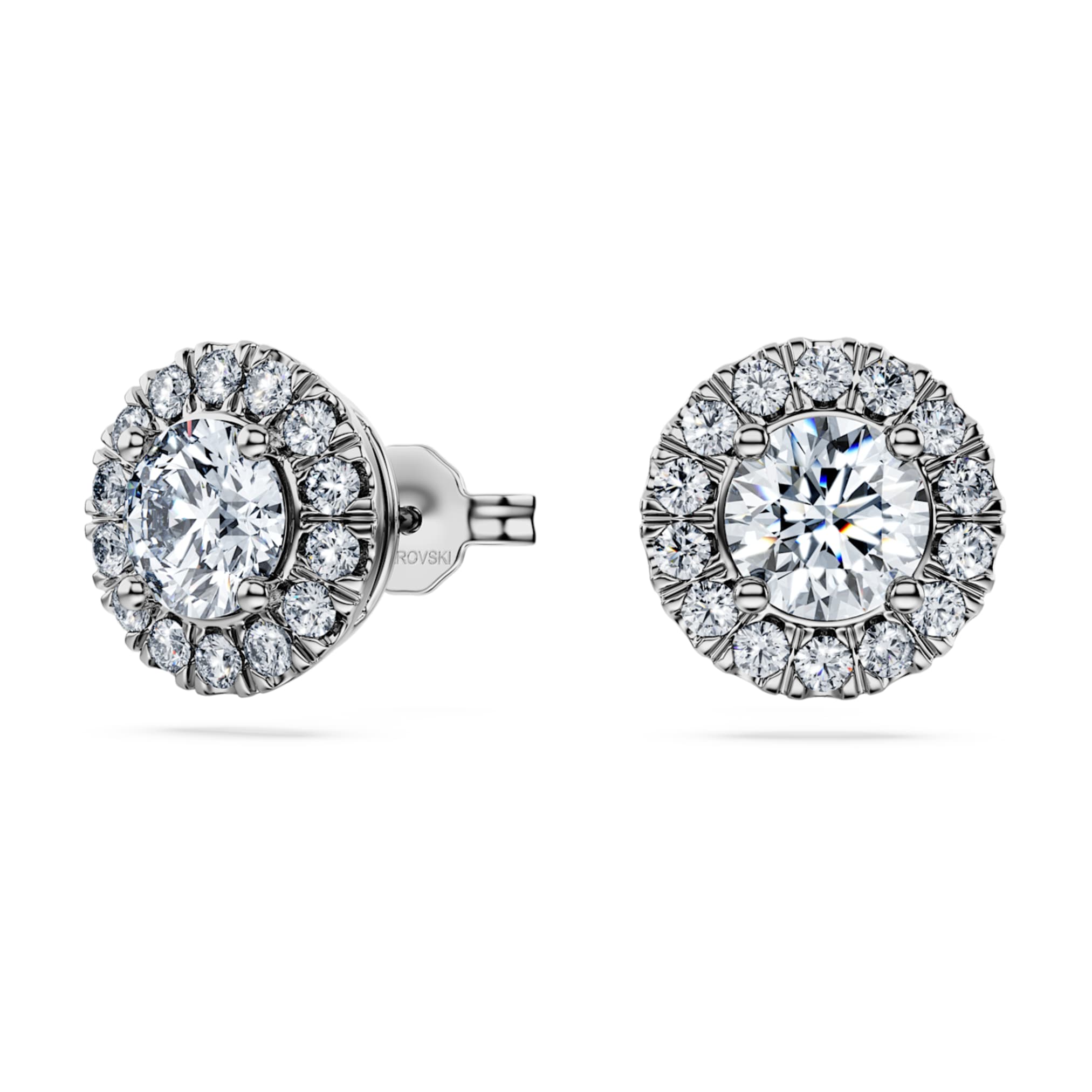 Swarovski Eternity halo stud earrings Lab-grown diamonds 2 ct tw, Round shape, 14K white gold