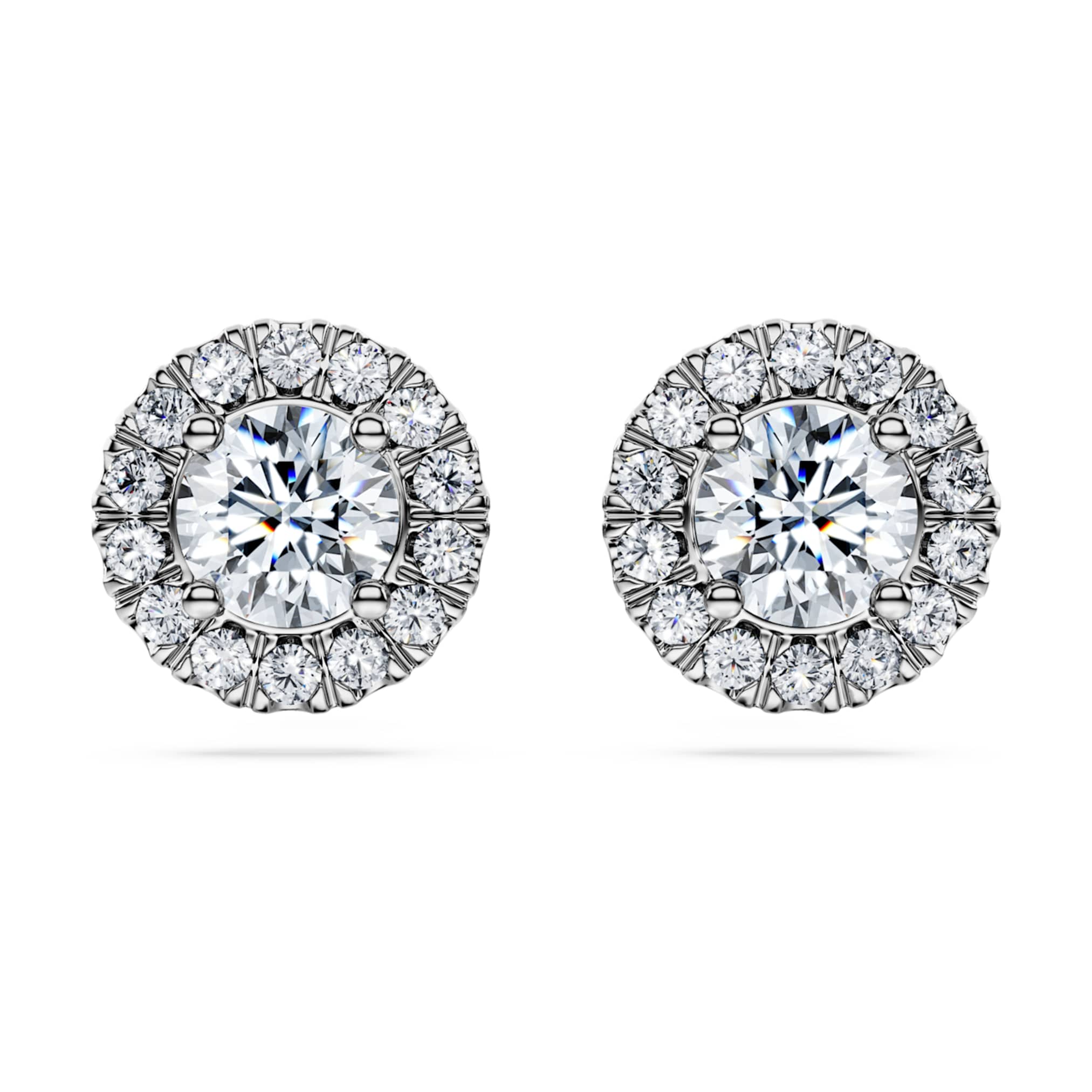 Swarovski Eternity halo stud earrings Lab-grown diamonds 2 ct tw, Round shape, 14K white gold