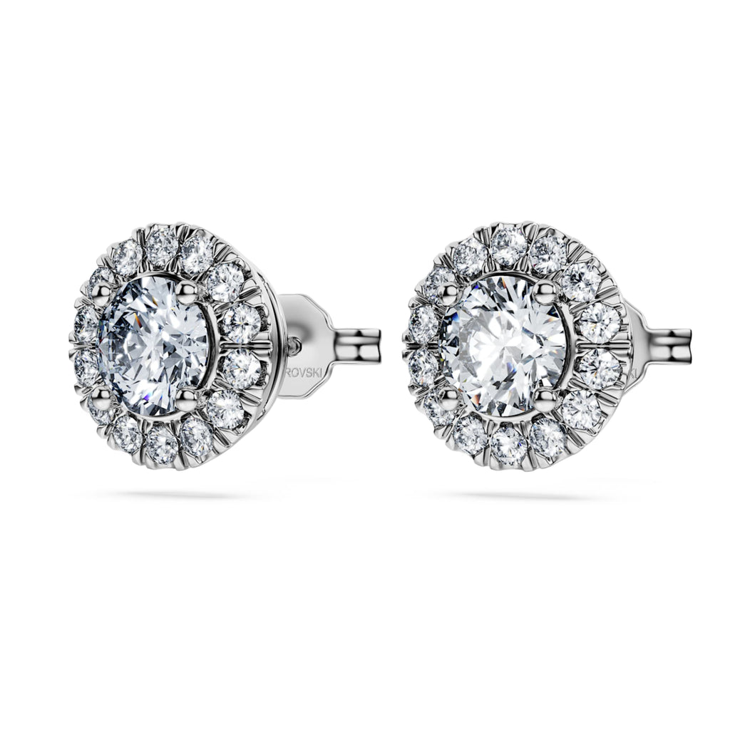 Swarovski Eternity halo stud earrings Lab-grown diamonds 2 ct tw, Round shape, 14K white gold
