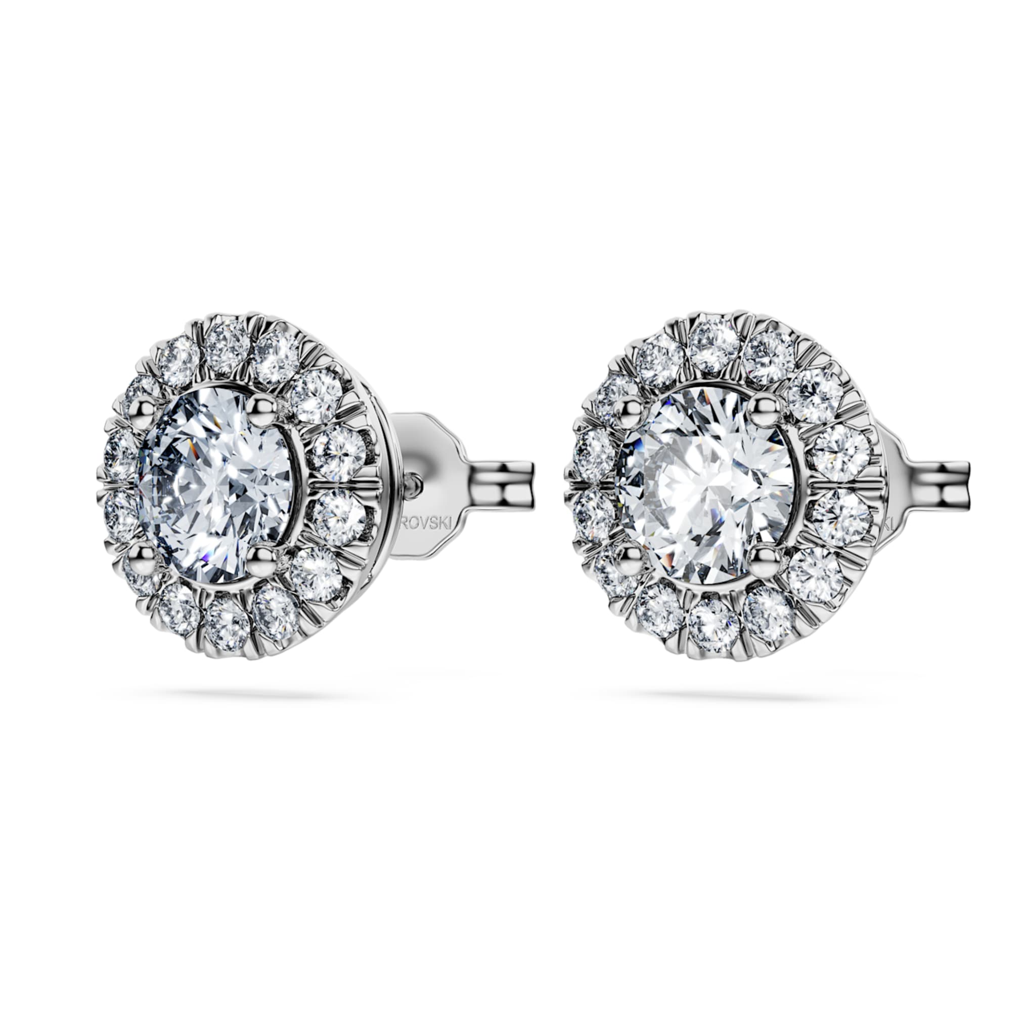 Swarovski Eternity halo stud earrings Lab-grown diamonds 2 ct tw, Round shape, 14K white gold