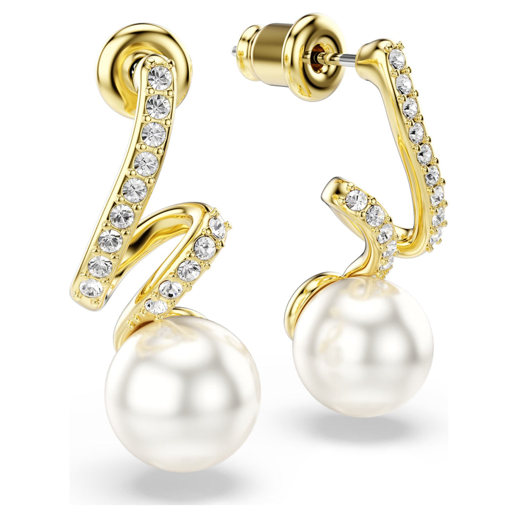 Swarovski Gabriella earrings Crystal pearl, Round cut, White, 18K gold finish