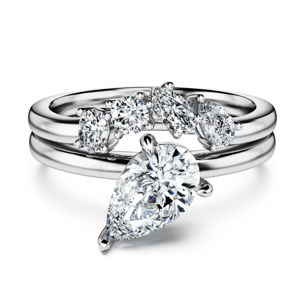 Swarovski Galaxy ring Set (2), Lab-grown diamonds 1.4 ct tw, Pear shape, 14K white gold