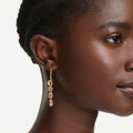 Swarovski Gema drop earrings Asymmetrical design, Mixed cuts, Pink, 18K gold finish