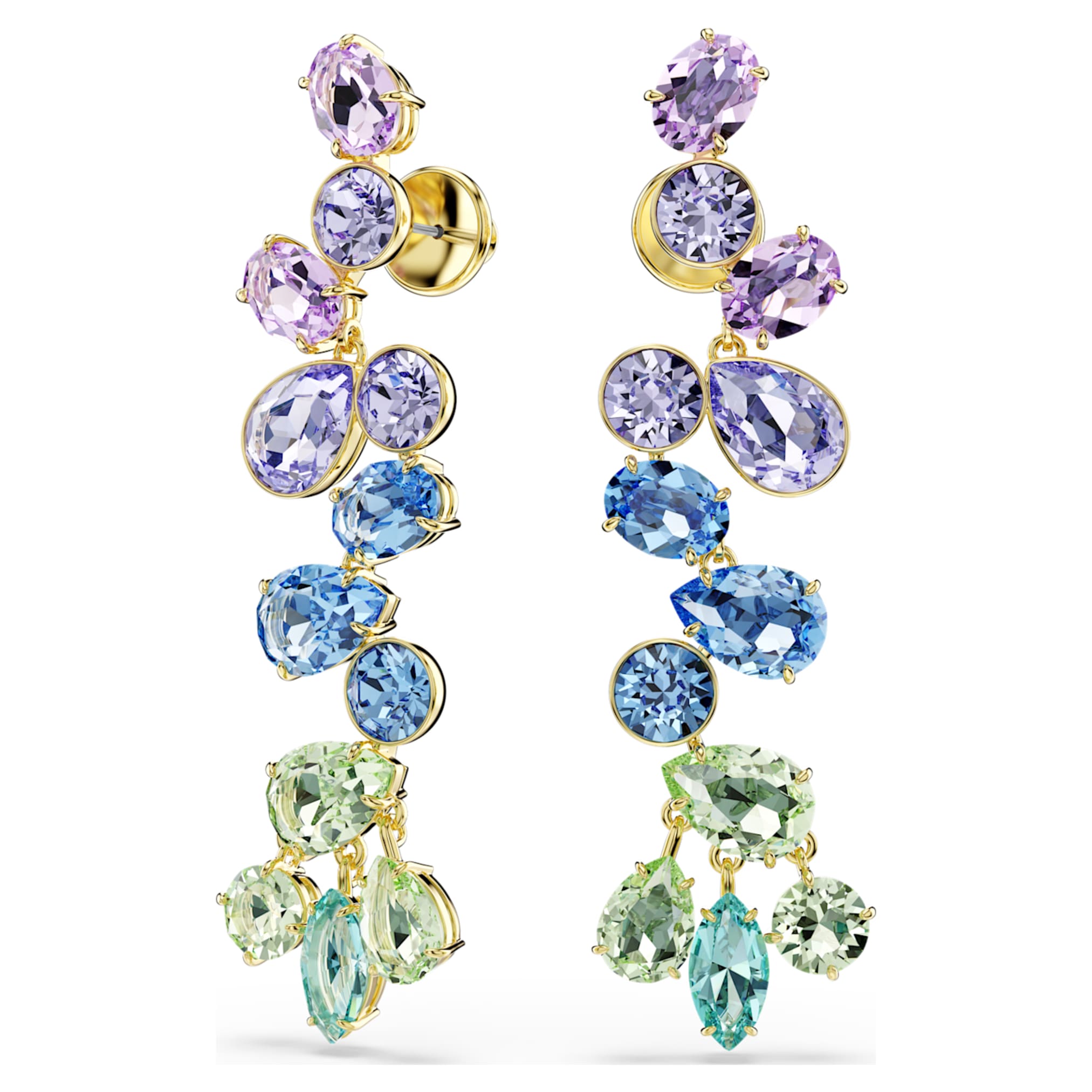 Swarovski Gema drop earrings Mixed cuts, Chandelier, Long, Multicolored, 18K gold finish
