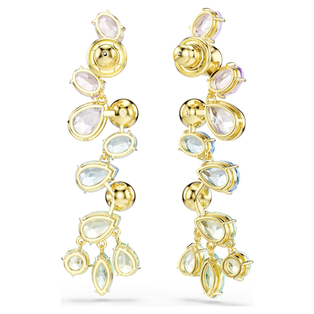 Swarovski Gema drop earrings Mixed cuts, Chandelier, Long, Multicolored, 18K gold finish