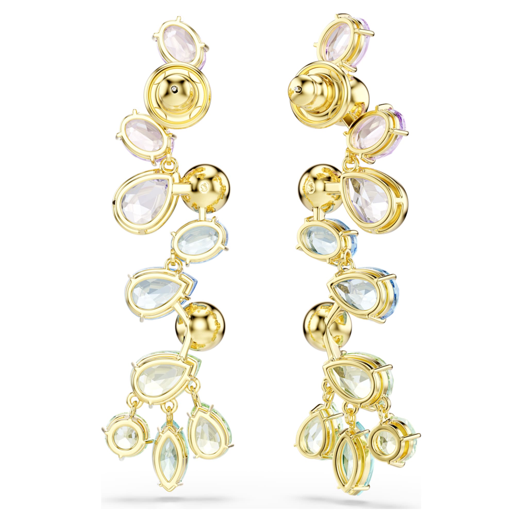 Swarovski Gema drop earrings Mixed cuts, Chandelier, Long, Multicolored, 18K gold finish