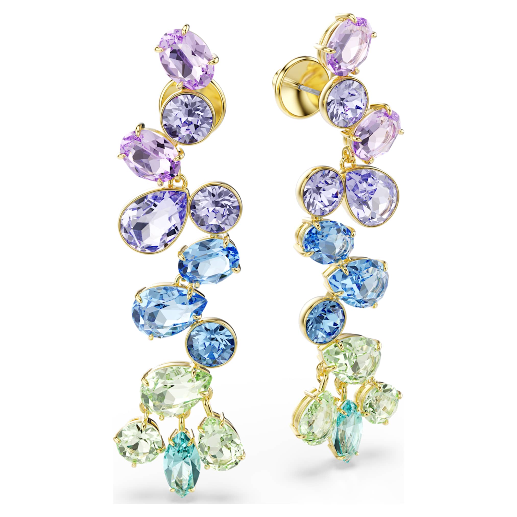 Swarovski Gema drop earrings Mixed cuts, Chandelier, Long, Multicolored, 18K gold finish