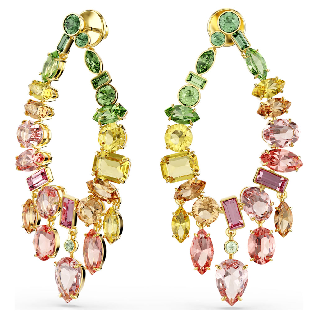 Swarovski Gema drop earrings Mixed cuts, Chandelier, Multicolored, 18K gold finish