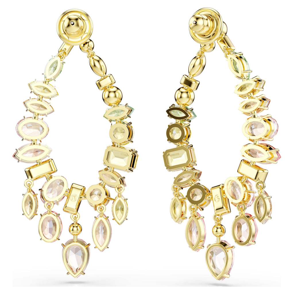 Swarovski Gema drop earrings Mixed cuts, Chandelier, Multicolored, 18K gold finish