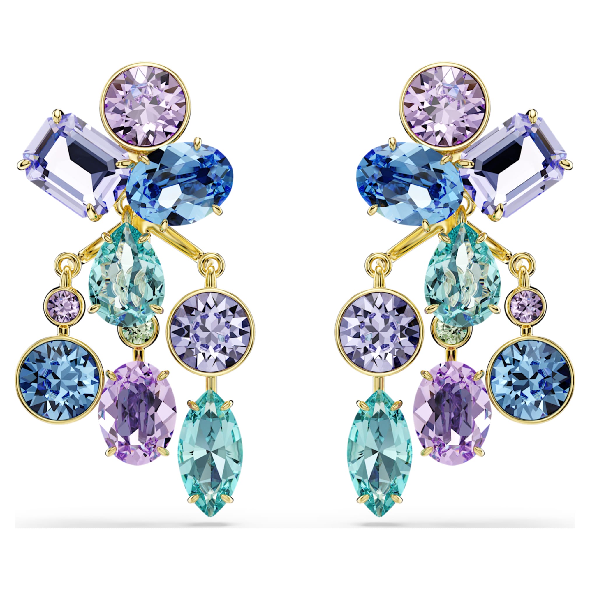 Swarovski Gema earring jackets Mixed cuts, Multicolored, 18K gold finish