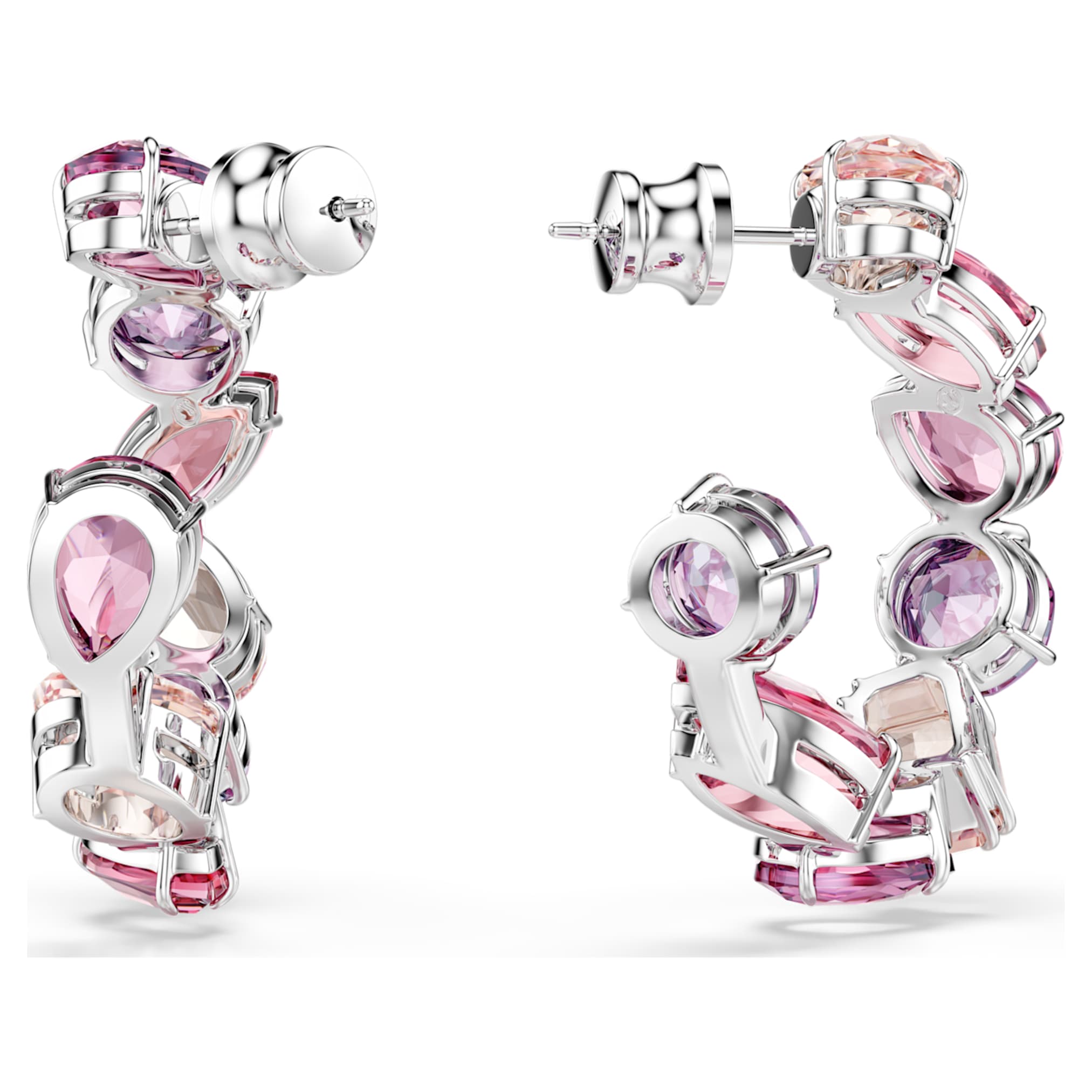 Swarovski Gema hoop earrings Pink, Rhodium plated