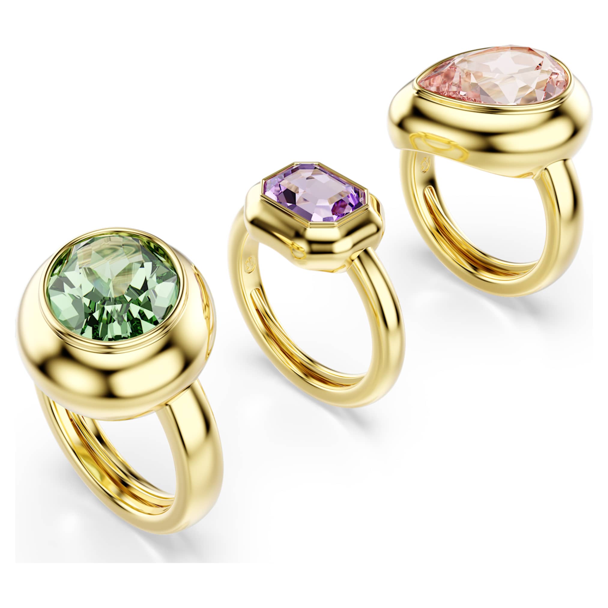 Swarovski Gema motif ring Set (3), Multicolored, 18K gold finish