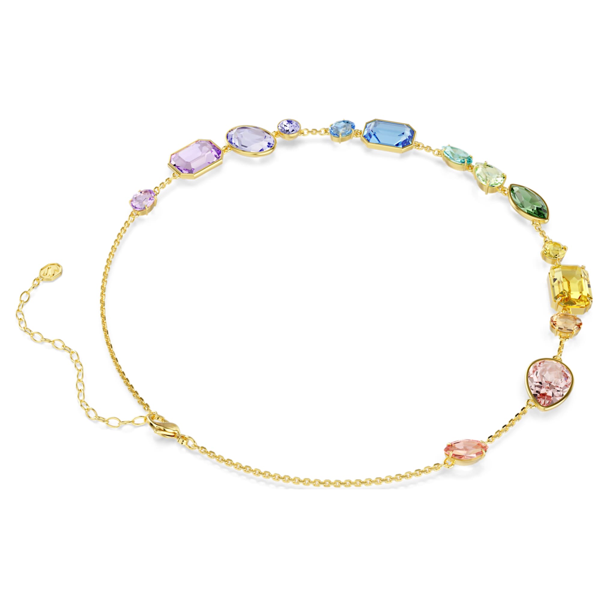 Swarovski Gema necklace Mixed cuts, Multicolored, 18K gold finish