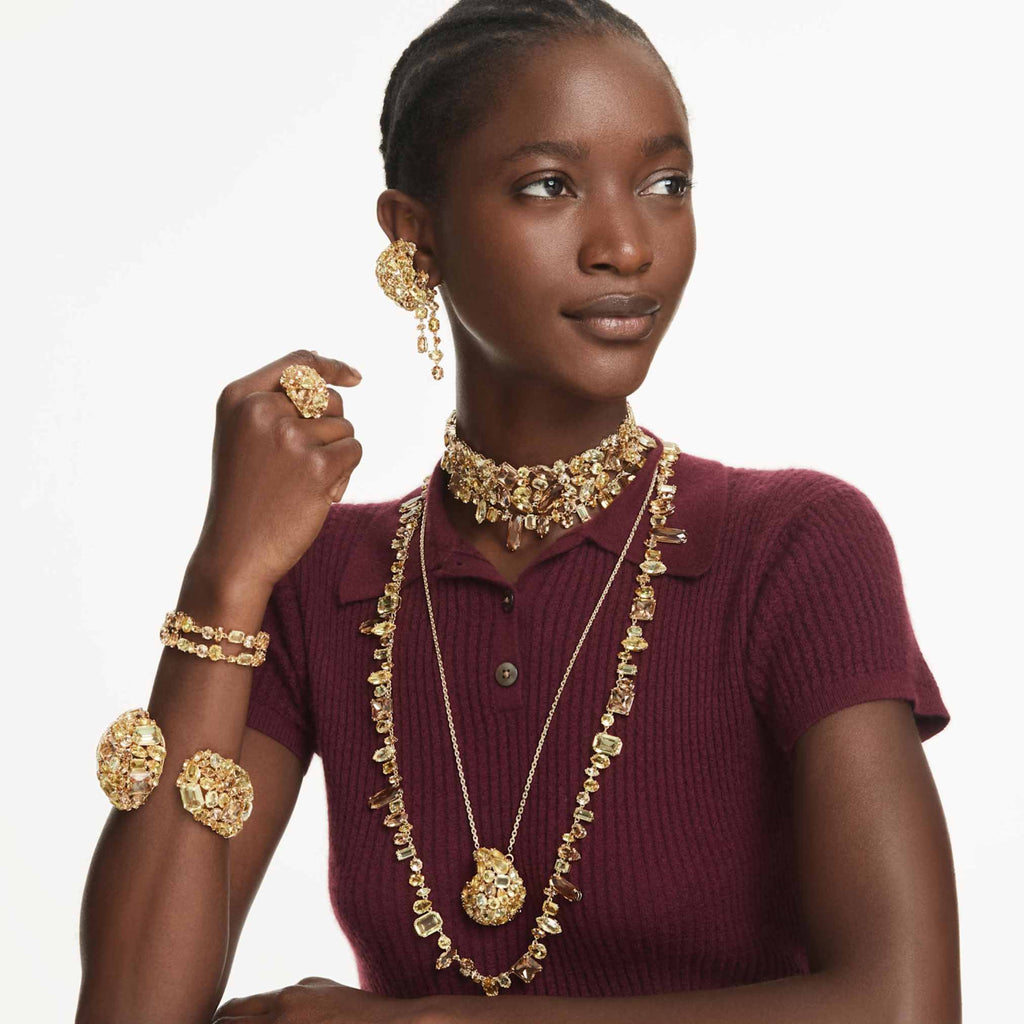 Swarovski Gema necklace Mixed cuts, Yellow, 18K gold finish