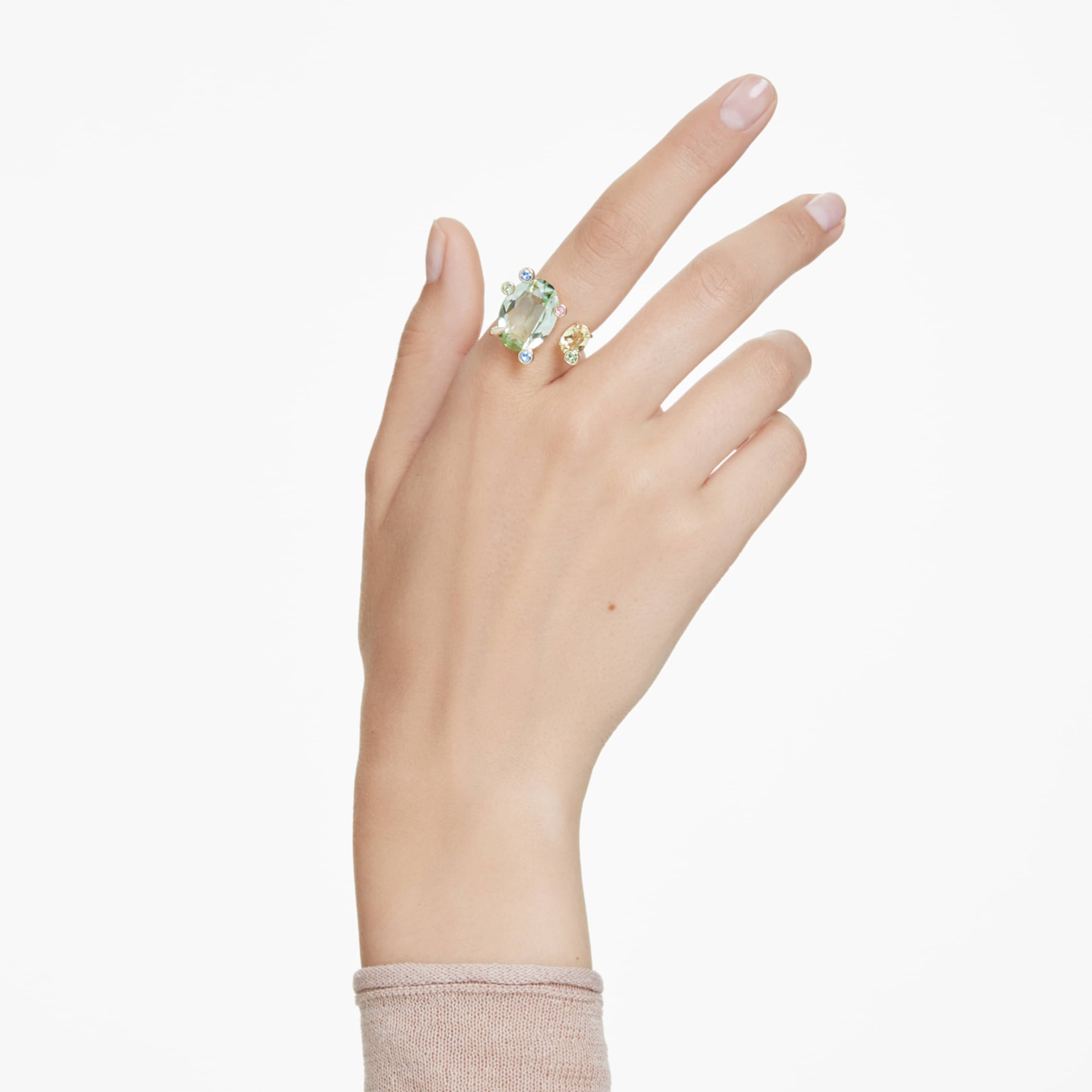 Swarovski Gema open ring Mixed cuts, Multicolored, 18K gold finish