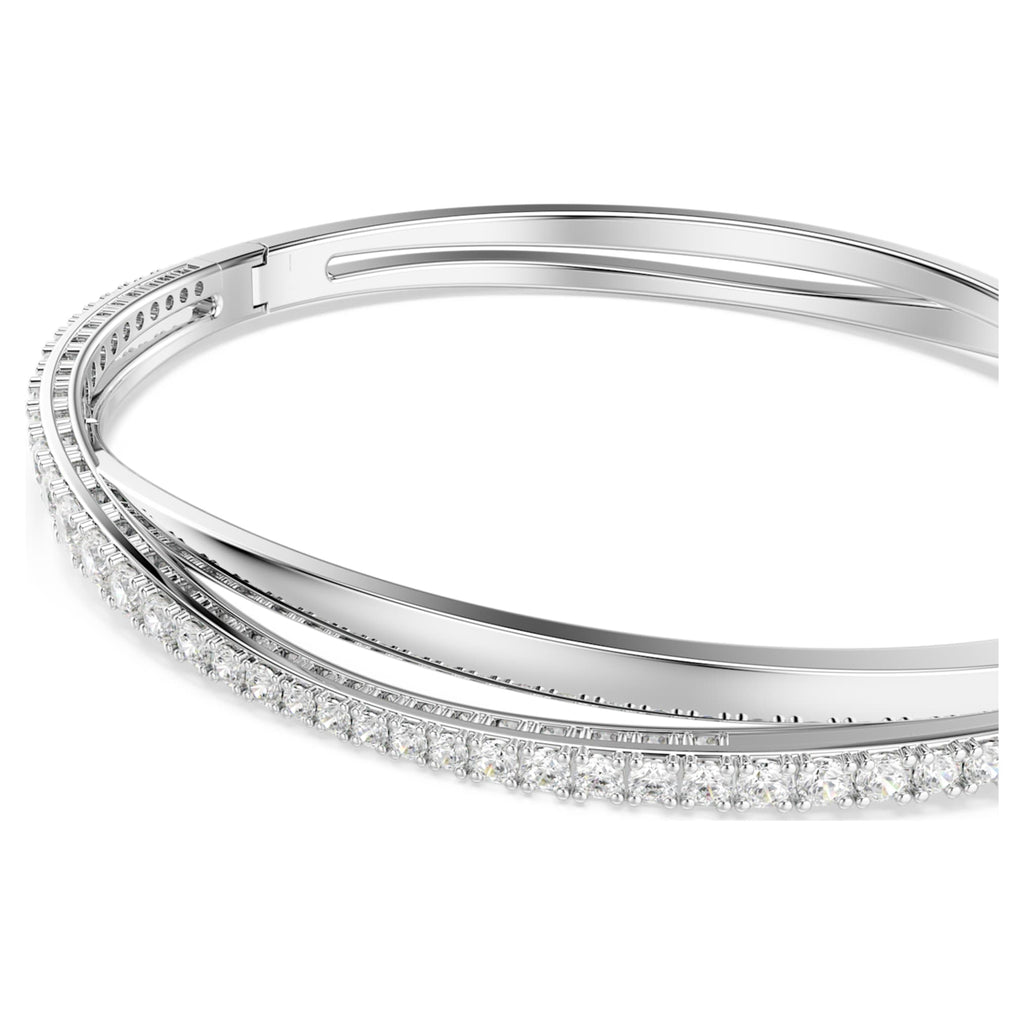Swarovski Hyperbola bangle Round cut, White, Rhodium plated