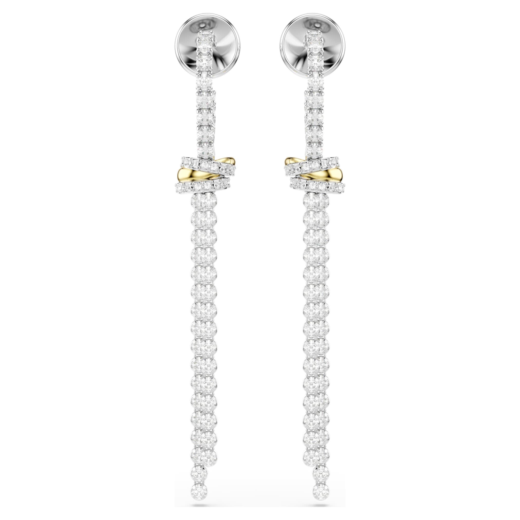 Swarovski Hyperbola drop earrings Round cut, Knot, White, Mixed metal finish