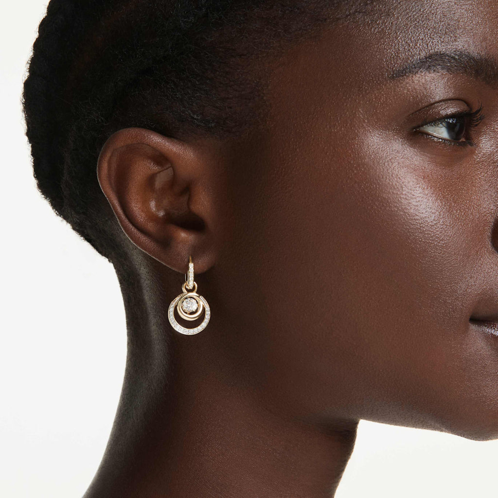 Swarovski Hyperbola drop earrings Round cut, White, 18K gold finish