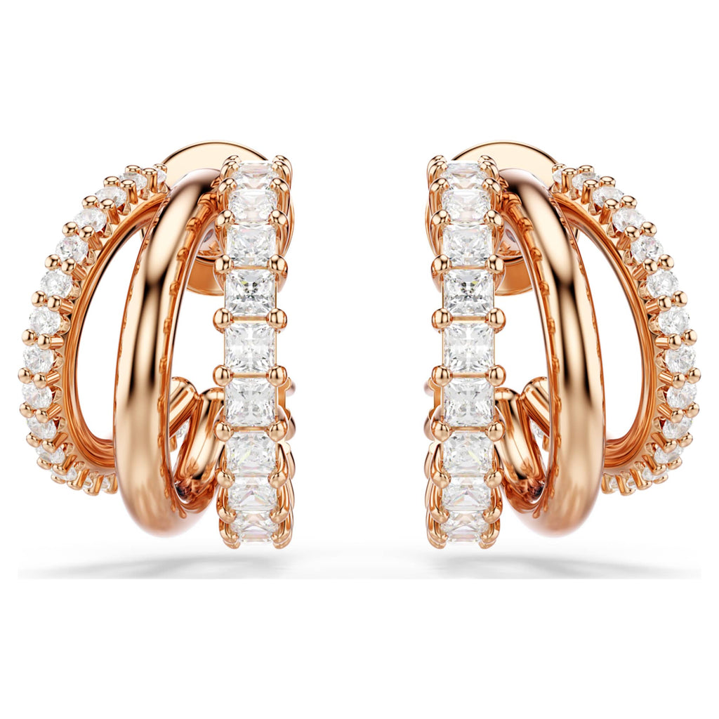 Swarovski Hyperbola hoop earrings Mixed cuts, Mini, White, 18K rose gold finish