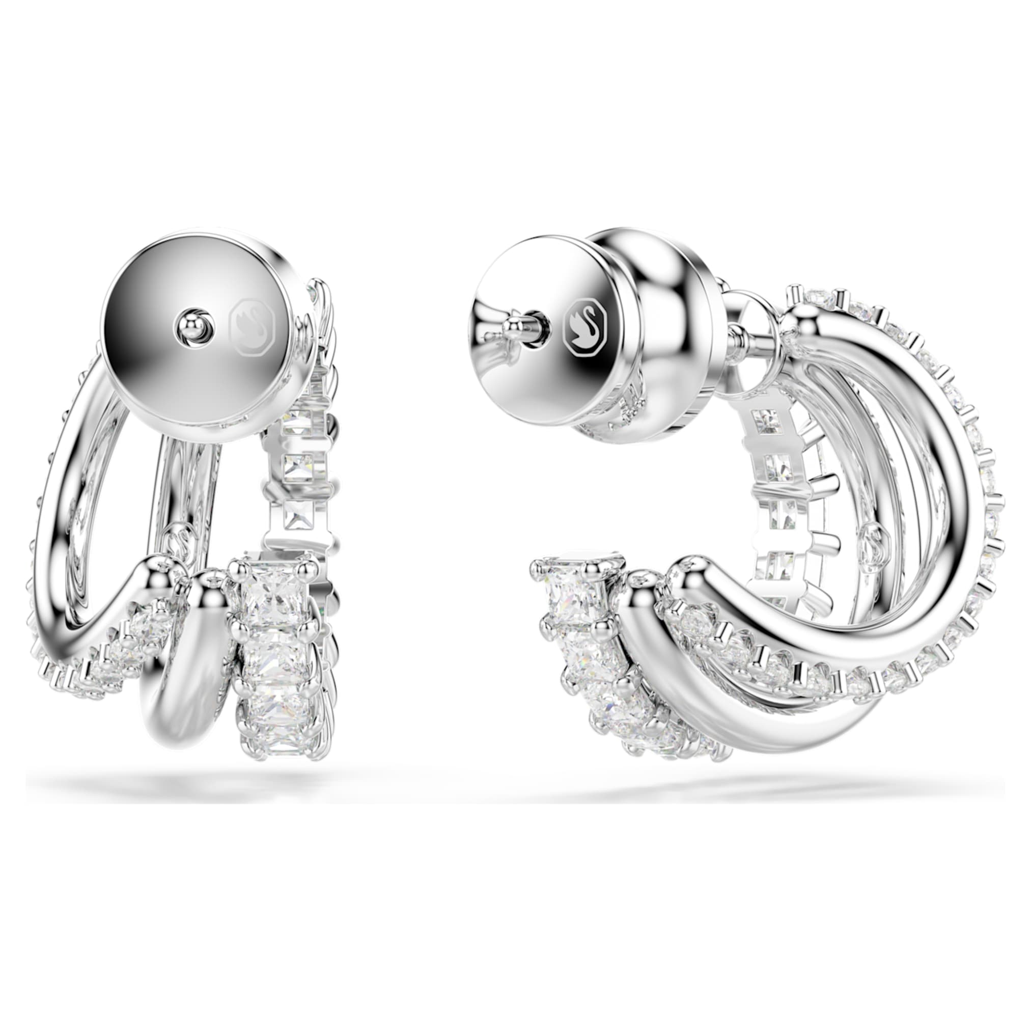 Swarovski Hyperbola hoop earrings Round cut, Mini, White, Rhodium plated