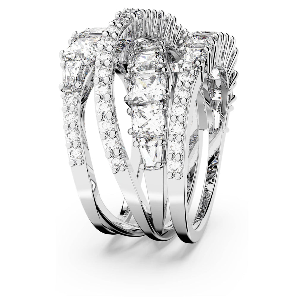 Swarovski Hyperbola ring Mixed cuts, White, Rhodium plated