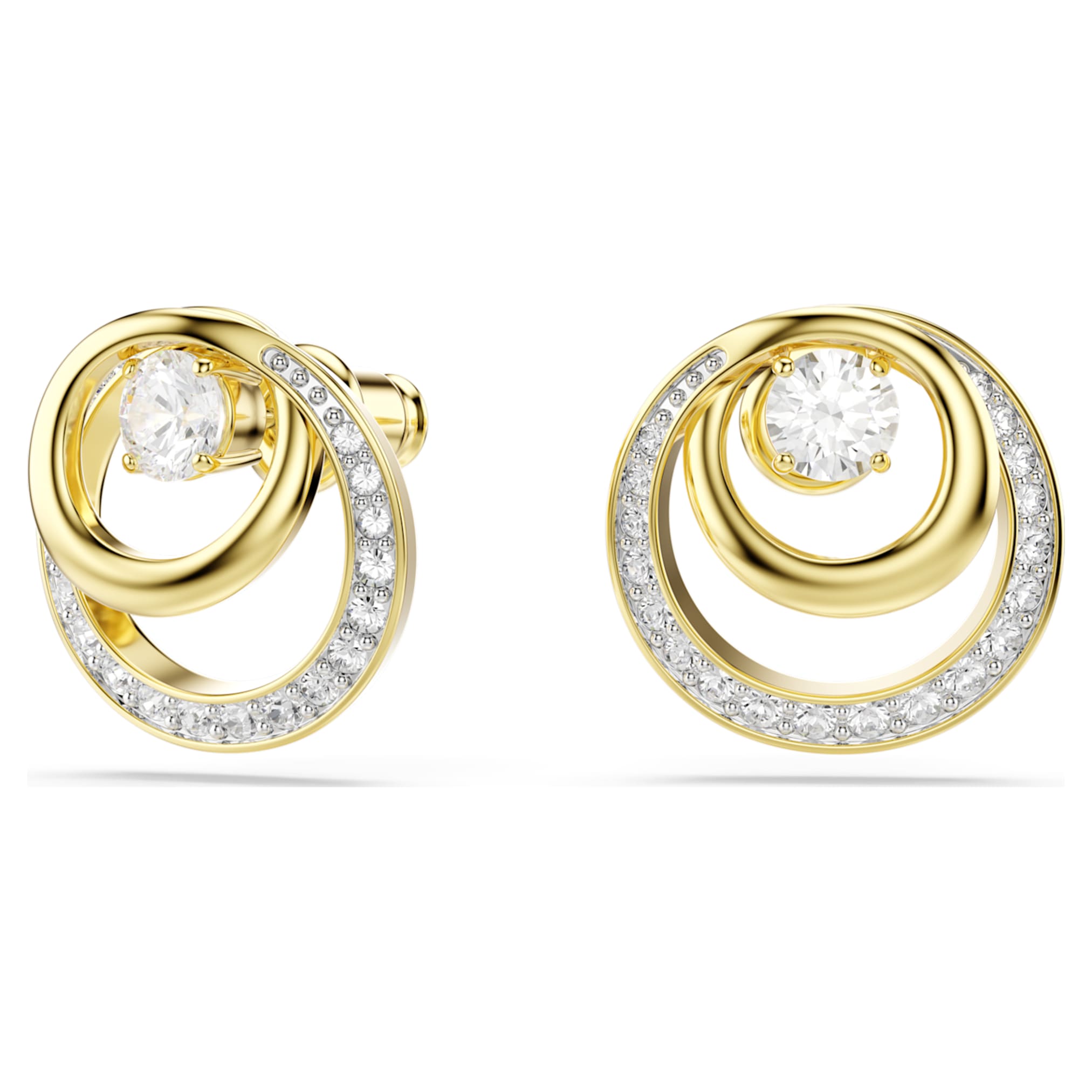Swarovski Hyperbola stud earrings Round cut, White, 18K gold finish